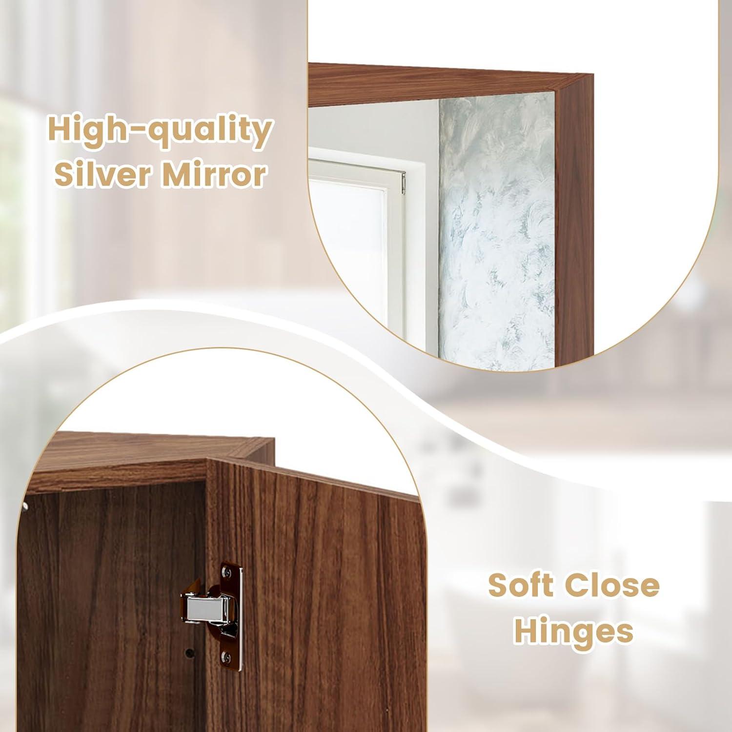 image:imageGiantex Corner Medicine Cabinet 235 Over The Toilet Storage Cabinet with Mirror Door Adjustable Shelf Clear Reflection SpaceSaving Mirrored Cabinet Bathroom Wall Cabinet for Entryway BrownBrown