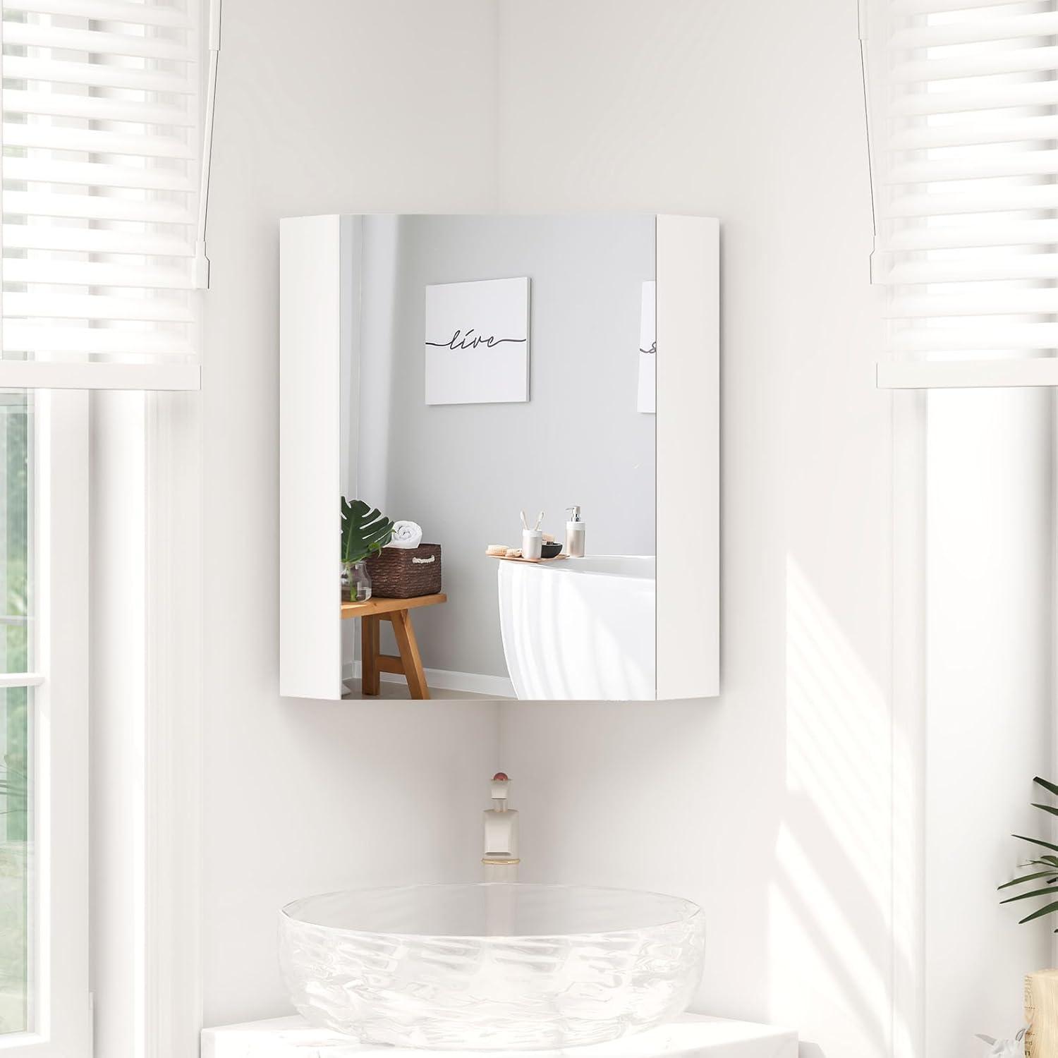 image:imageGiantex Corner Medicine Cabinet 235 Over The Toilet Storage Cabinet with Mirror Door Adjustable Shelf Clear Reflection SpaceSaving Mirrored Cabinet Bathroom Wall Cabinet for Entryway BrownWhite