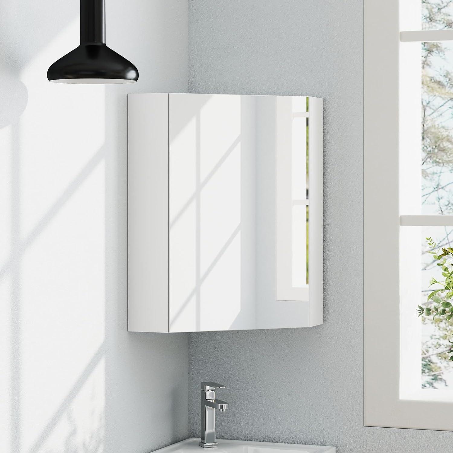 image:imageGiantex Corner Medicine Cabinet 235 Over The Toilet Storage Cabinet with Mirror Door Adjustable Shelf Clear Reflection SpaceSaving Mirrored Cabinet Bathroom Wall Cabinet for Entryway BrownWhite