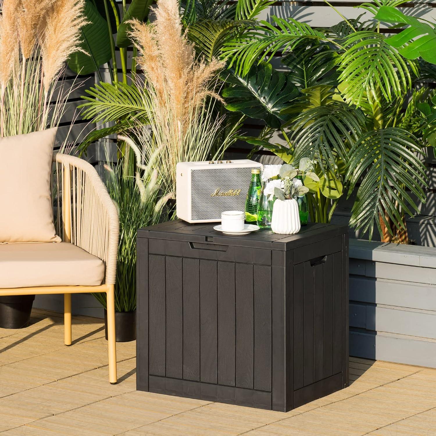 image:imageGiantex Deck Boxes Outdoor Waterproof 30 Gallon Patio Storage Box with Lockable Lid Builtin Handles Storage Bin for Poolside Package Delivery Cushions Garden Tools Outside Storage Box BrownBlack