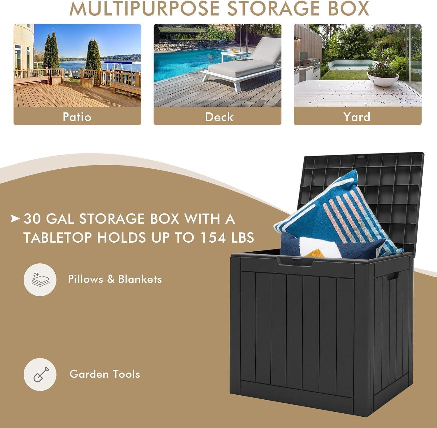 image:imageGiantex Deck Boxes Outdoor Waterproof 30 Gallon Patio Storage Box with Lockable Lid Builtin Handles Storage Bin for Poolside Package Delivery Cushions Garden Tools Outside Storage Box BrownBlack