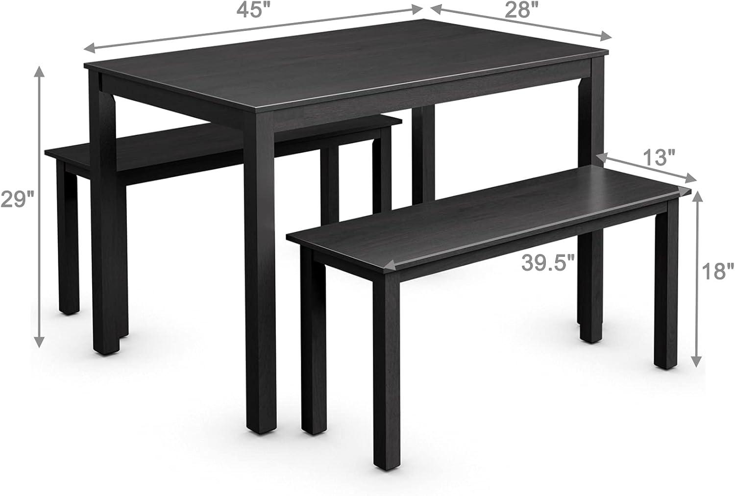 image:imageGiantex Dining Table with Bench Wooden 3 Pcs Kitchen Dining Room Furniture for 4 Modern Studio Collection Table Set with 2 Benches Dinette Set Kitchen Small Bench Table Set BlackBlack