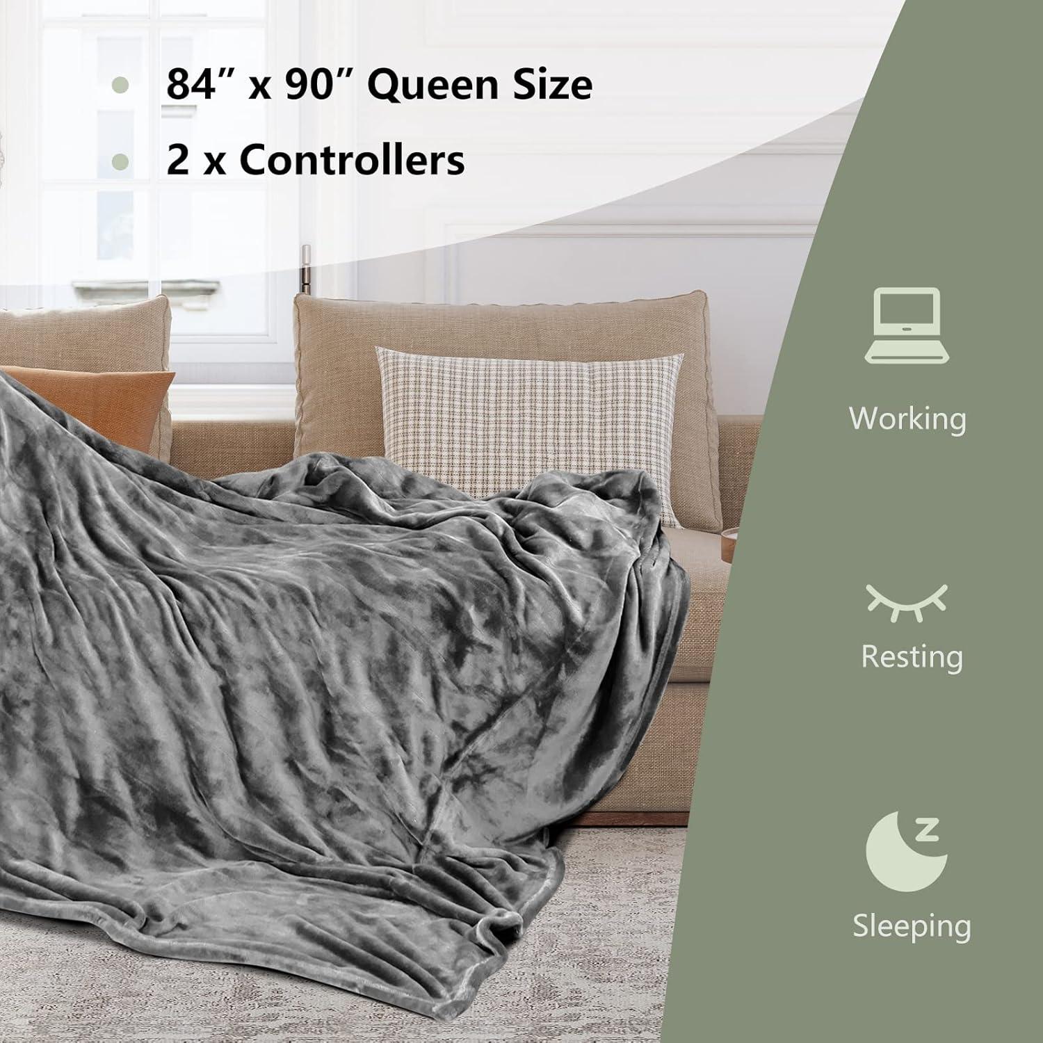image:imageGiantex Electric Heated Blanket 84 x 90 Flannel Thermal Blanket wMachine Washable 10 Heating Levels 12 Hour Auto ShutOff Overheat Protection Queen Size Heating Blanket for Bed Couch Gray