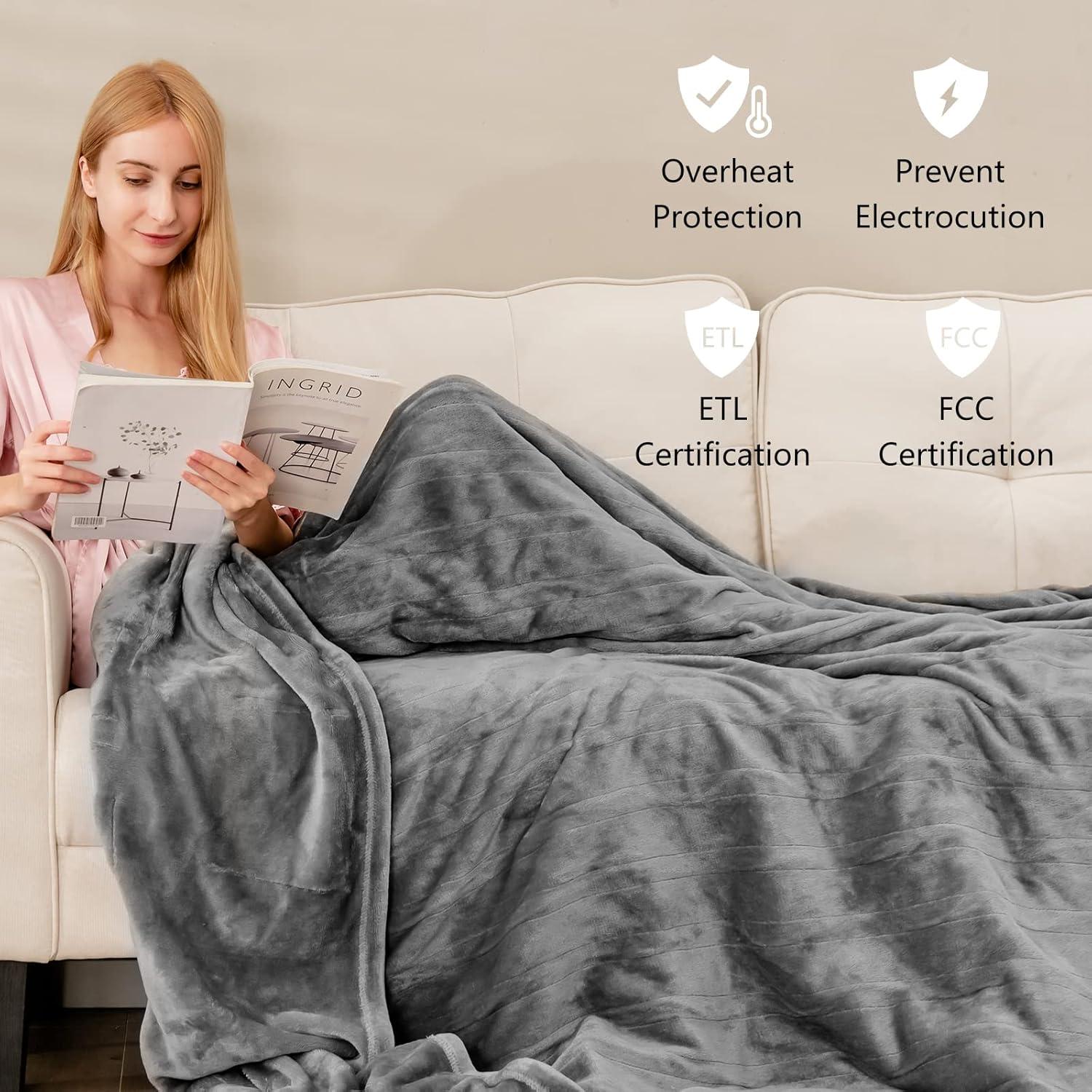 image:imageGiantex Electric Heated Blanket 84 x 90 Flannel Thermal Blanket wMachine Washable 10 Heating Levels 12 Hour Auto ShutOff Overheat Protection Queen Size Heating Blanket for Bed Couch Gray