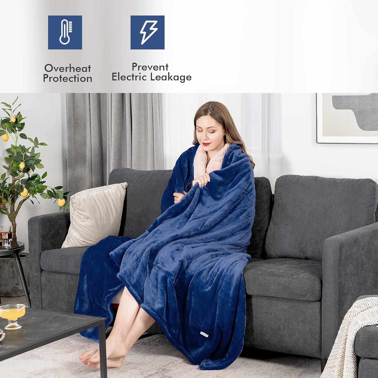 image:imageGiantex Electric Heated Throw Blanket 84 x 62 Electric Heating Blanket Throw w 5 Heating Levels 10 Hours AutoOff Overheat Protection Washable for Home amp Office Full Body Warming Blue TwinBlue