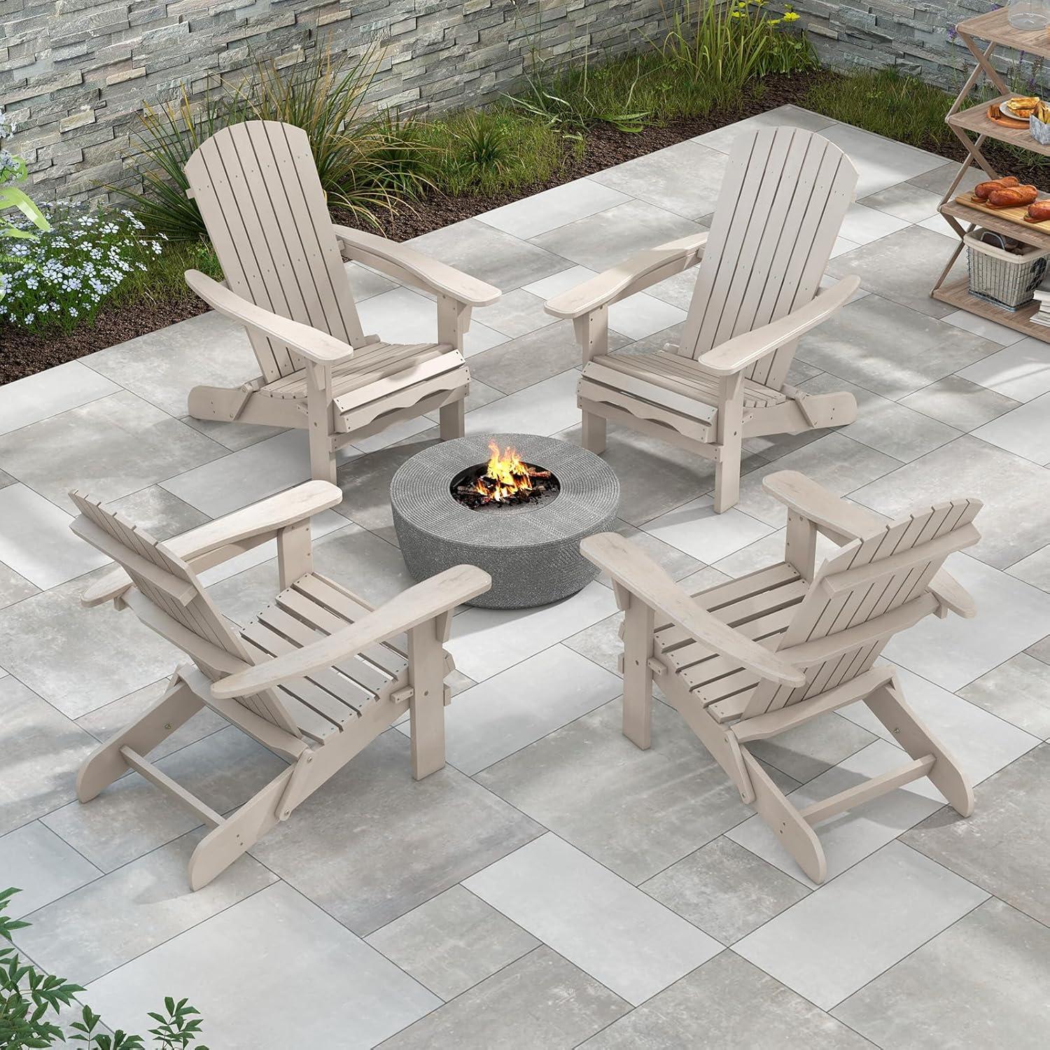 image:imageGiantex Foldable Adirondack Chair Folding Front Porch Chairs with High Back Wide Armrests 400 LBS Max Load Weather Resistant Wooden Fire Pit Chairs for Outdoor Lawn Poolside 1 GreyGrey