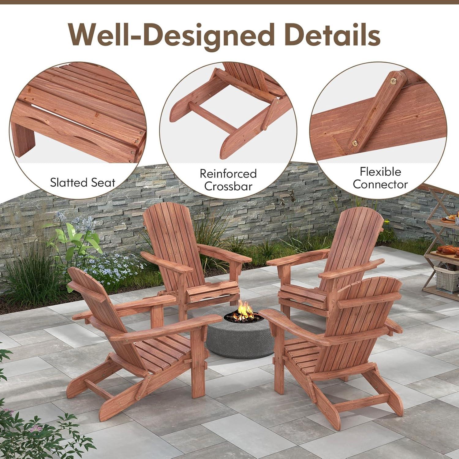 image:imageGiantex Foldable Adirondack Chair Folding Front Porch Chairs with High Back Wide Armrests 400 LBS Max Load Weather Resistant Wooden Fire Pit Chairs for Outdoor Lawn Poolside 1 GreyBrown