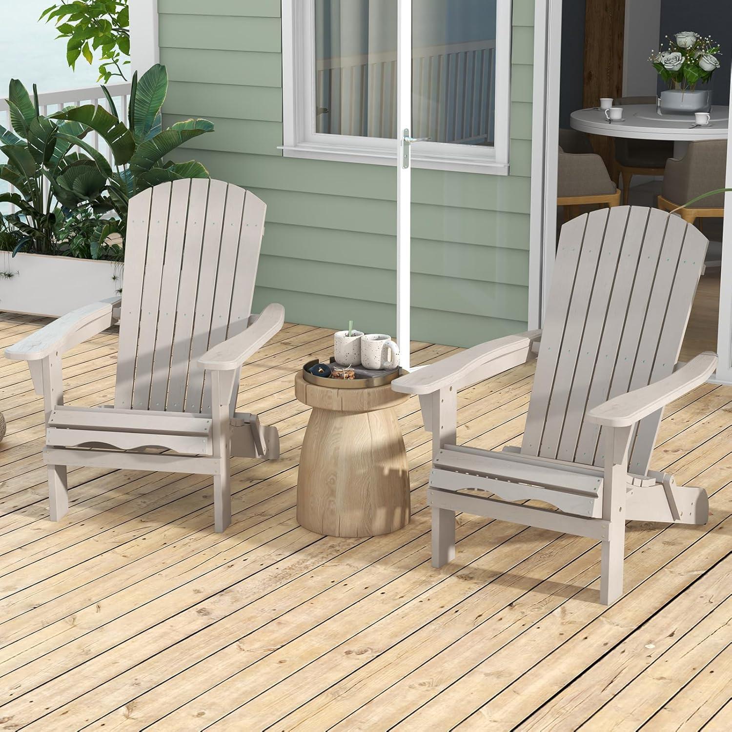 image:imageGiantex Foldable Adirondack Chair Folding Front Porch Chairs with High Back Wide Armrests 400 LBS Max Load Weather Resistant Wooden Fire Pit Chairs for Outdoor Lawn Poolside 1 GreyGrey