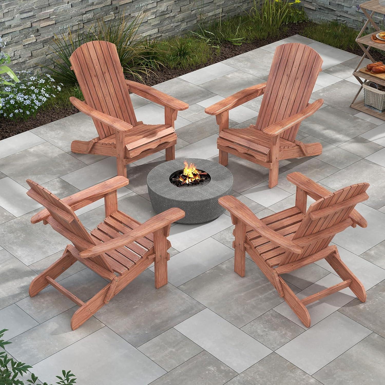 image:imageGiantex Foldable Adirondack Chair Folding Front Porch Chairs with High Back Wide Armrests 400 LBS Max Load Weather Resistant Wooden Fire Pit Chairs for Outdoor Lawn Poolside 1 GreyBrown