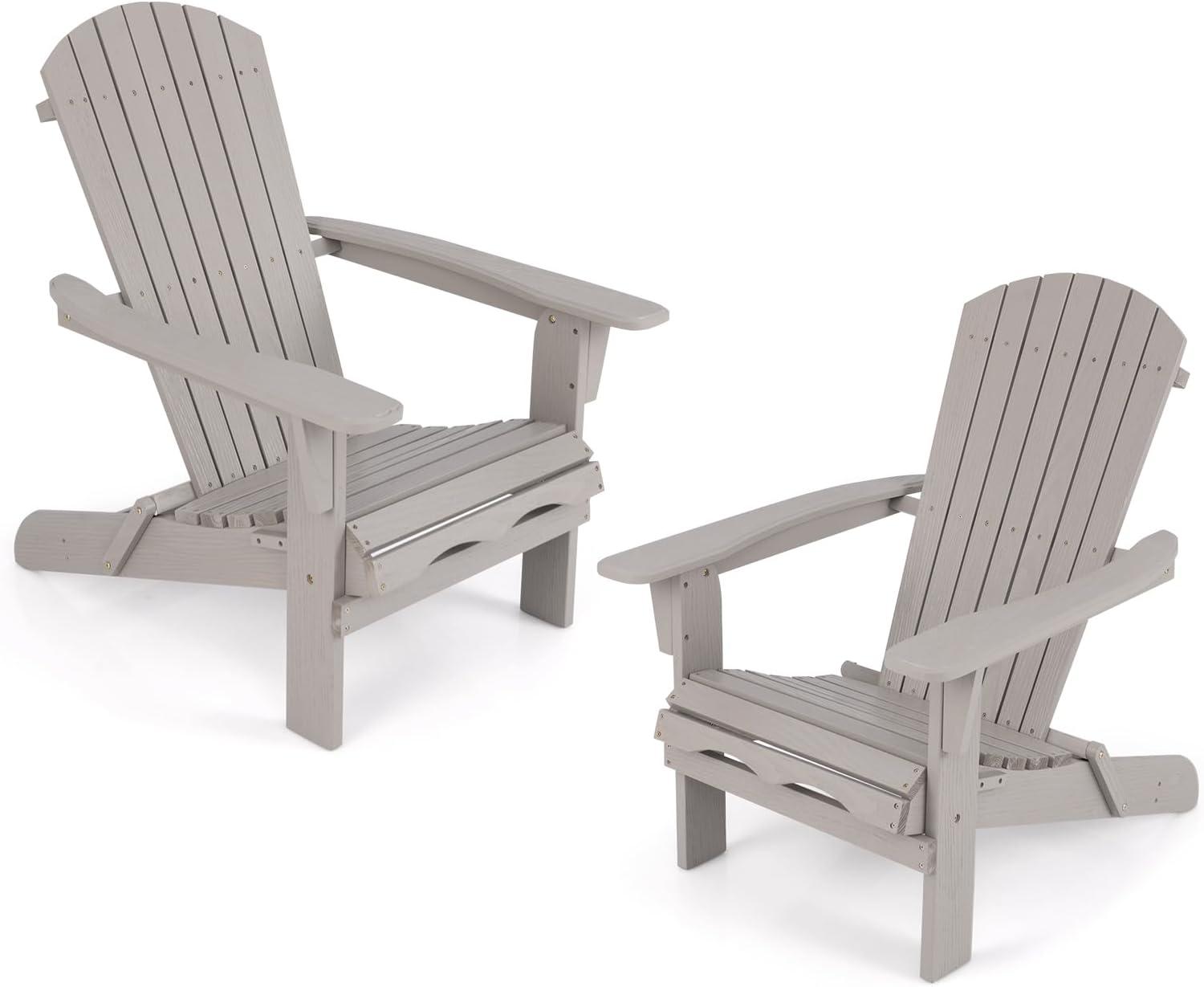 image:imageGiantex Foldable Adirondack Chair Folding Front Porch Chairs with High Back Wide Armrests 400 LBS Max Load Weather Resistant Wooden Fire Pit Chairs for Outdoor Lawn Poolside 1 GreyGrey