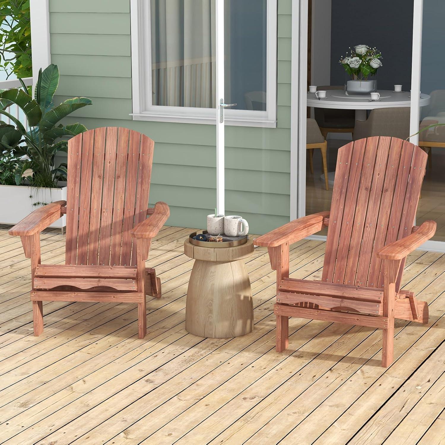 image:imageGiantex Foldable Adirondack Chair Folding Front Porch Chairs with High Back Wide Armrests 400 LBS Max Load Weather Resistant Wooden Fire Pit Chairs for Outdoor Lawn Poolside 1 GreyBrown