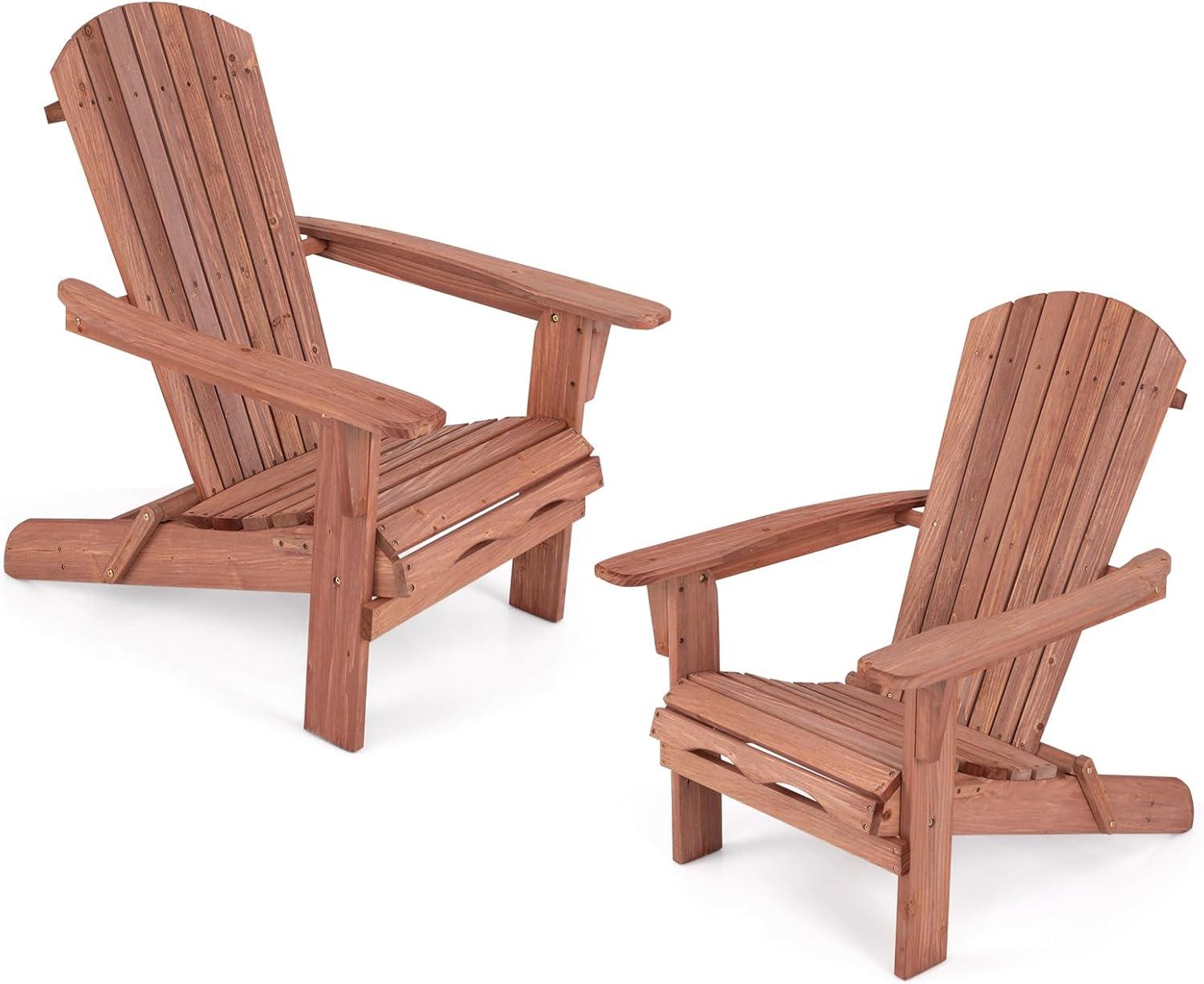 image:imageGiantex Foldable Adirondack Chair Folding Front Porch Chairs with High Back Wide Armrests 400 LBS Max Load Weather Resistant Wooden Fire Pit Chairs for Outdoor Lawn Poolside 1 GreyBrown