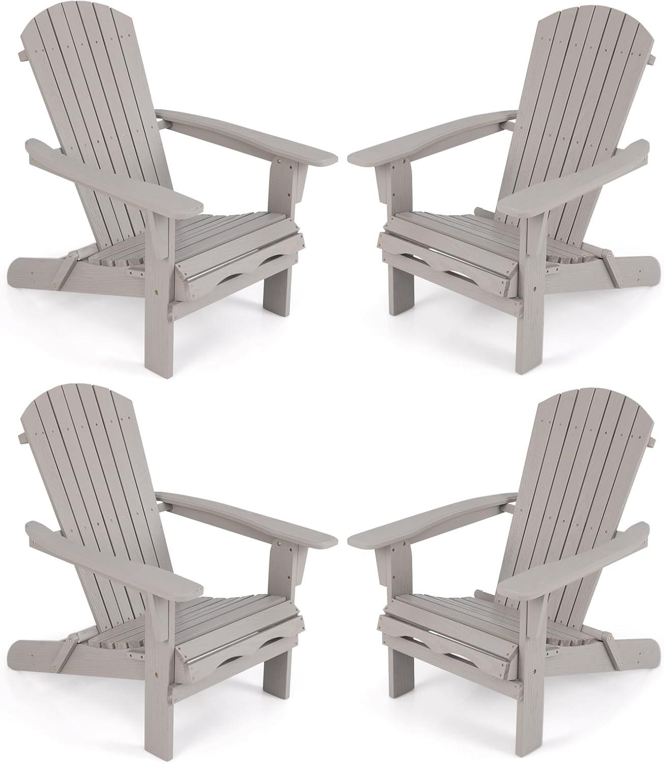 image:imageGiantex Foldable Adirondack Chair Folding Front Porch Chairs with High Back Wide Armrests 400 LBS Max Load Weather Resistant Wooden Fire Pit Chairs for Outdoor Lawn Poolside 1 GreyGrey