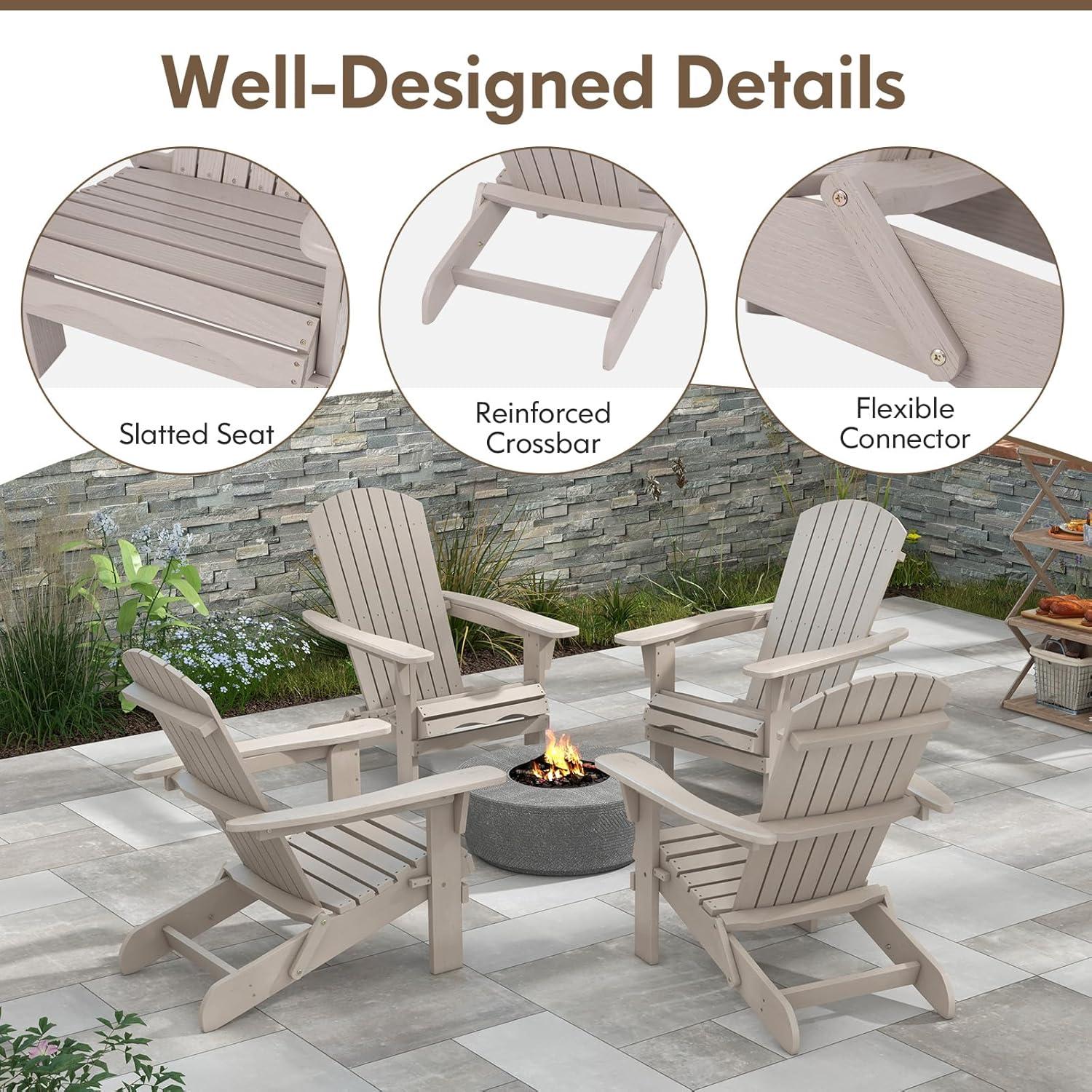 image:imageGiantex Foldable Adirondack Chair Folding Front Porch Chairs with High Back Wide Armrests 400 LBS Max Load Weather Resistant Wooden Fire Pit Chairs for Outdoor Lawn Poolside 1 GreyGrey