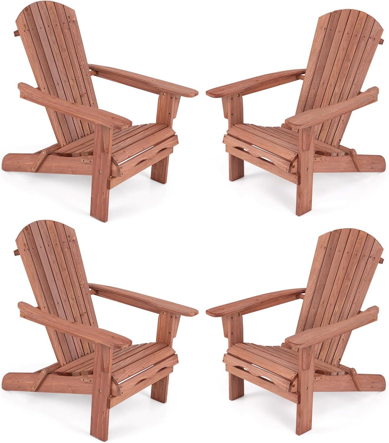 image:imageGiantex Foldable Adirondack Chair Folding Front Porch Chairs with High Back Wide Armrests 400 LBS Max Load Weather Resistant Wooden Fire Pit Chairs for Outdoor Lawn Poolside 1 GreyBrown