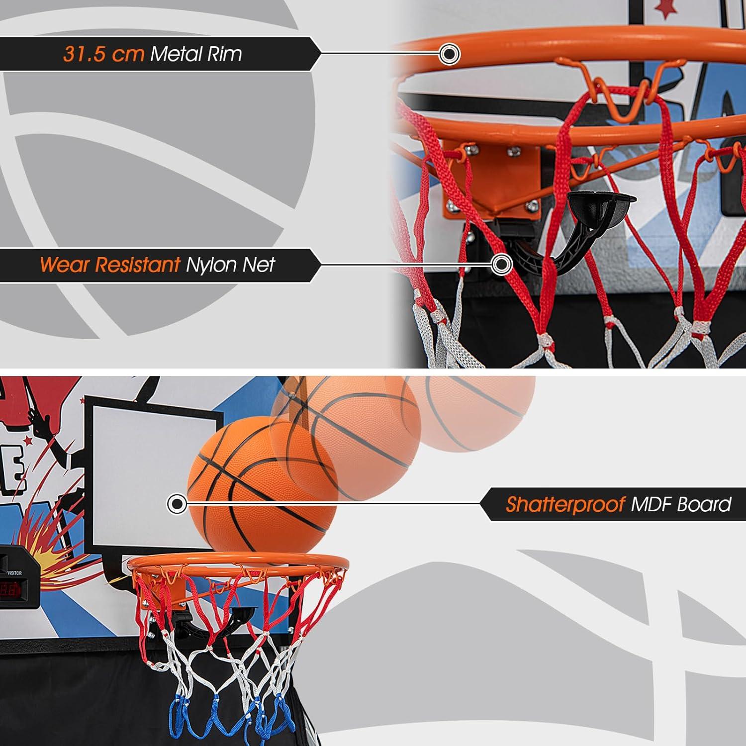 image:imageGiantex Foldable Basketball Arcade Game 8 Game Options Electronic Double Shot 2 Player w 4 Balls and LED Scoring System Indoor Basketball Game for Kids Adults Black amp SilverWhite