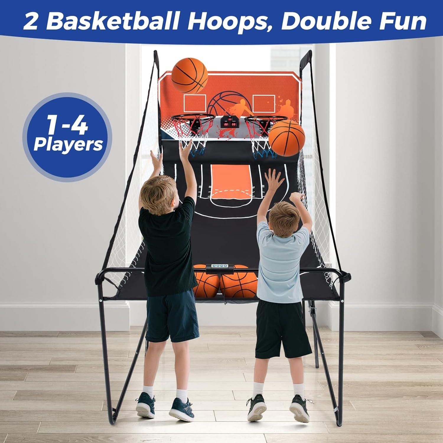 image:imageGiantex Foldable Basketball Arcade Game 8 Game Options Electronic Double Shot 2 Player w 4 Balls and LED Scoring System Indoor Basketball Game for Kids Adults Black amp SilverOrange