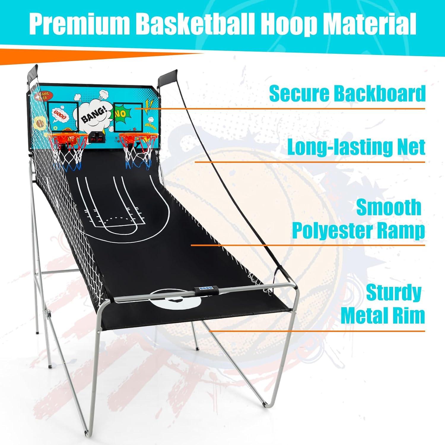 image:imageGiantex Foldable Basketball Arcade Game 8 Game Options Electronic Double Shot 2 Player w 4 Balls and LED Scoring System Indoor Basketball Game for Kids Adults Black amp SilverBlue