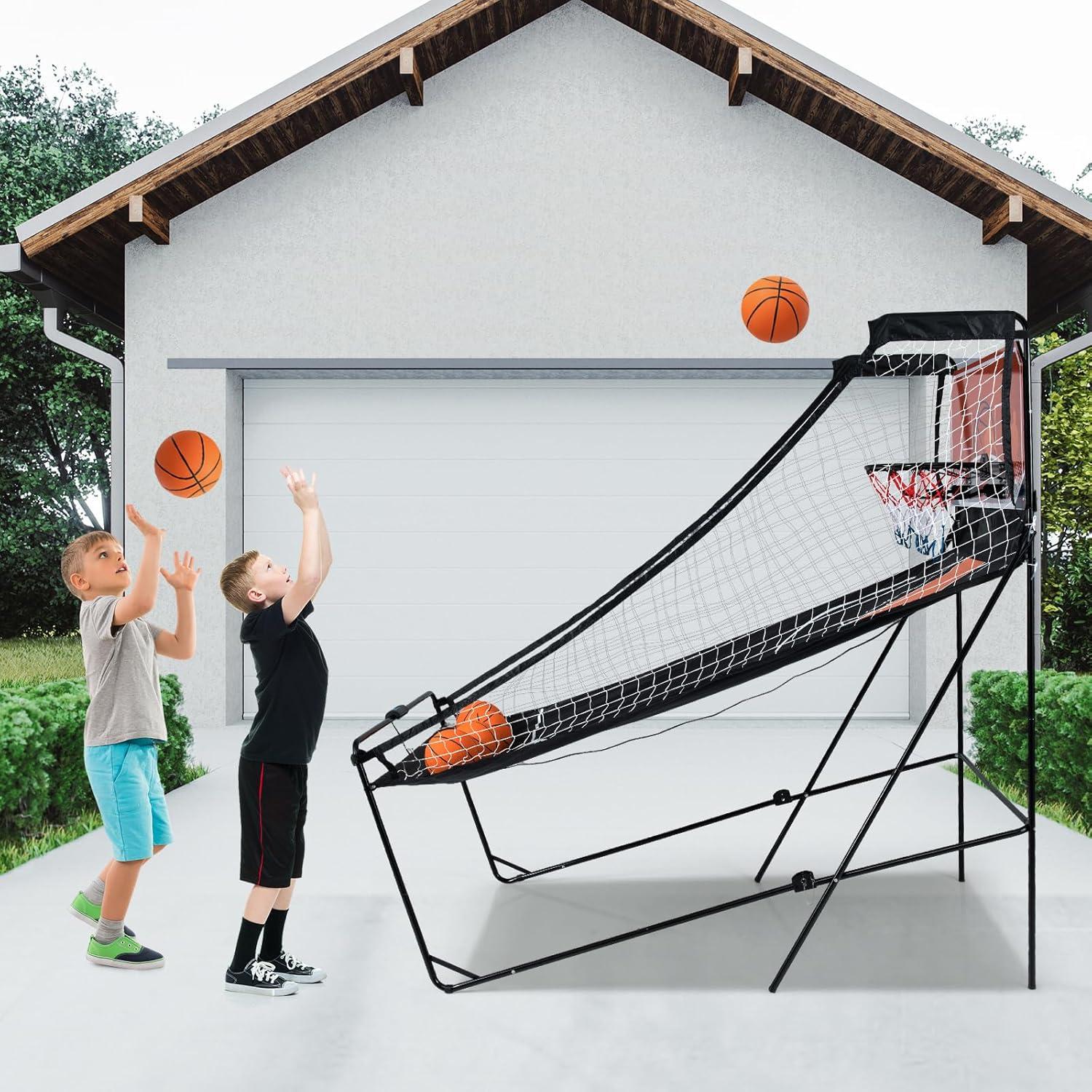 image:imageGiantex Foldable Basketball Arcade Game 8 Game Options Electronic Double Shot 2 Player w 4 Balls and LED Scoring System Indoor Basketball Game for Kids Adults Black amp SilverOrange