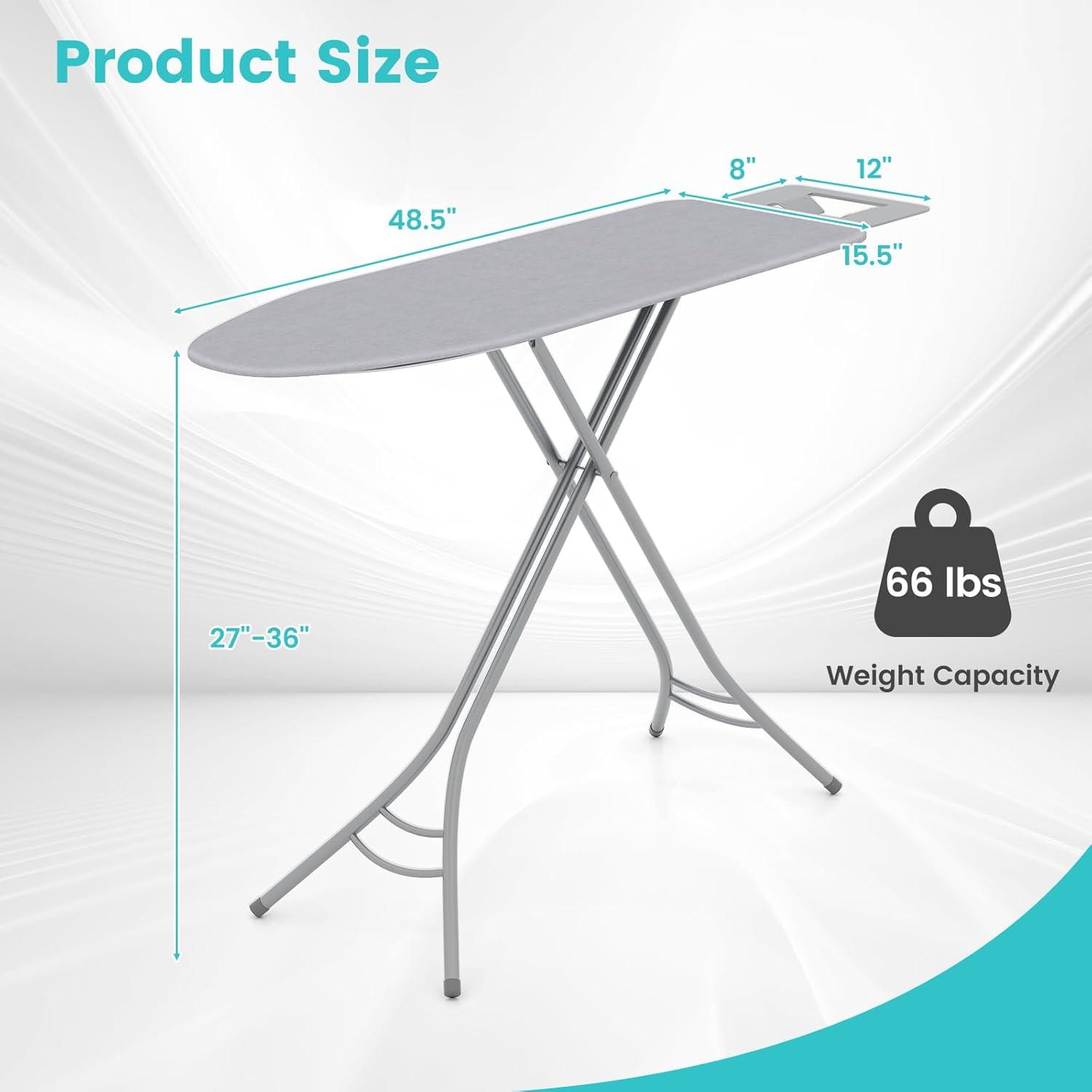 image:imageGiantex Foldable Ironing Board with Iron Rest Heat Resistant Cover 485 x 155 Ironing Surface 2736 Adjustable Heights Sturdy Metal Frame Iron Board for Laundry Room Light GrayLight Gray