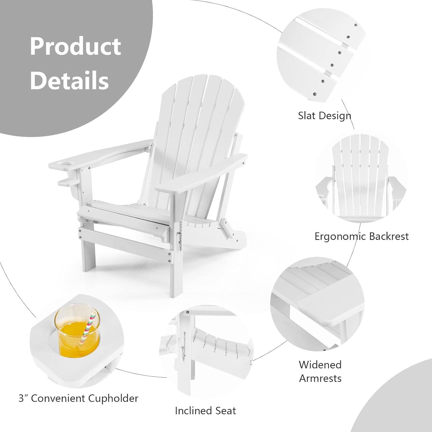 image:imageGiantex Folding Adirondack Chair HDPE Patio Chairs Fire Pit Lounge Chair WRetractable Ottoman amp Cup Holder Weatherproof Outdoor Adirondack Chairs for Porch Garden Backyard 1 GrayWhite