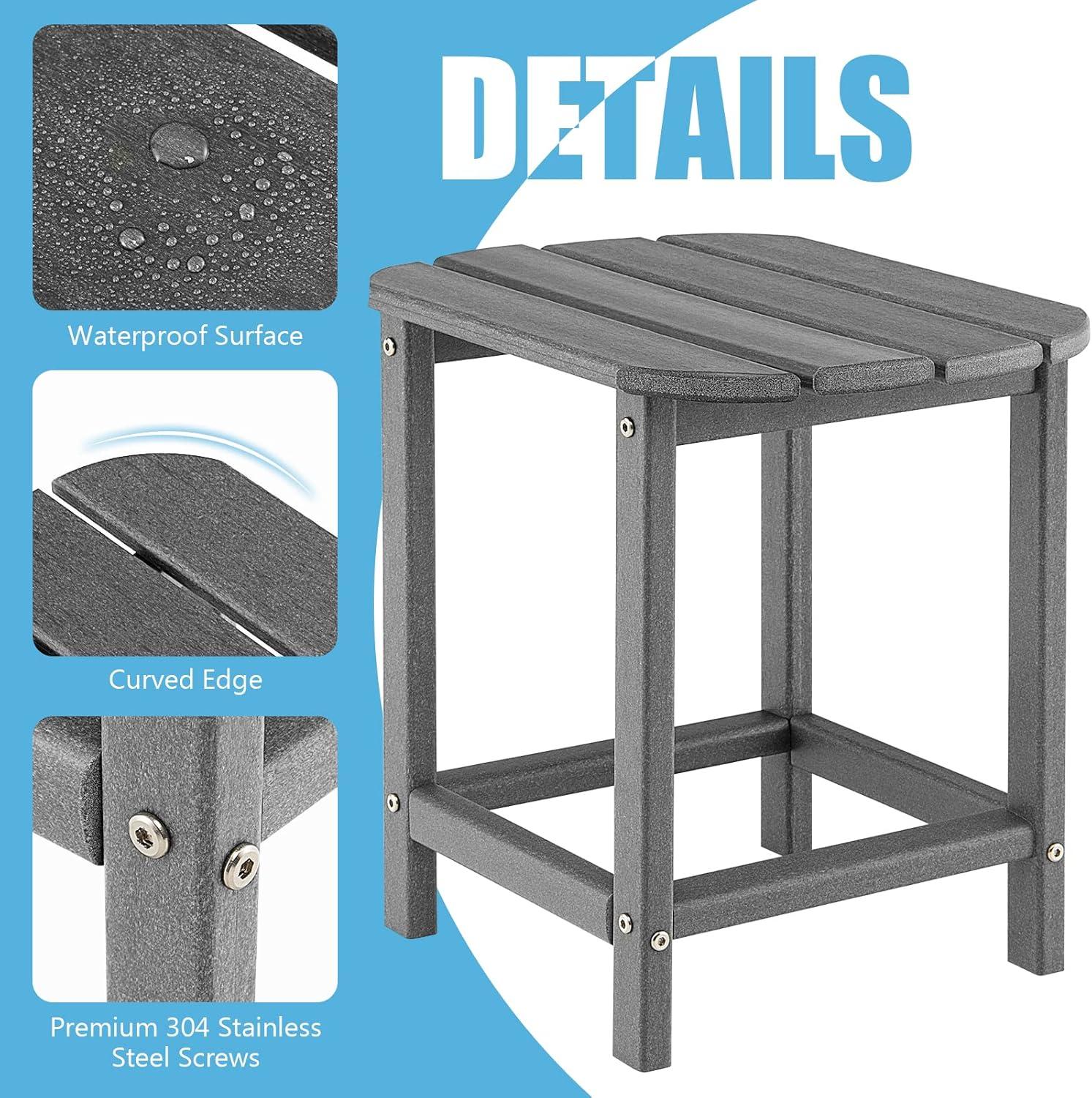 image:imageGiantex Folding Adirondack Chair Set HDPE Weather Resistant Fire Pit Chair Set with 18Inch Outdoor Side Table Cup Holder Lounge Set for Outside Deck Backyard Porch Poolside WhiteGrey
