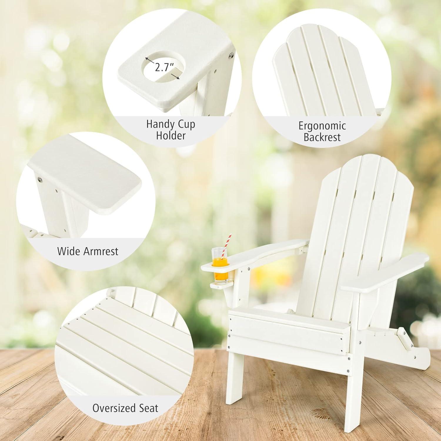 image:imageGiantex Folding Adirondack Chair Set HDPE Weather Resistant Fire Pit Chair Set with 18Inch Outdoor Side Table Cup Holder Lounge Set for Outside Deck Backyard Porch Poolside WhiteWhite