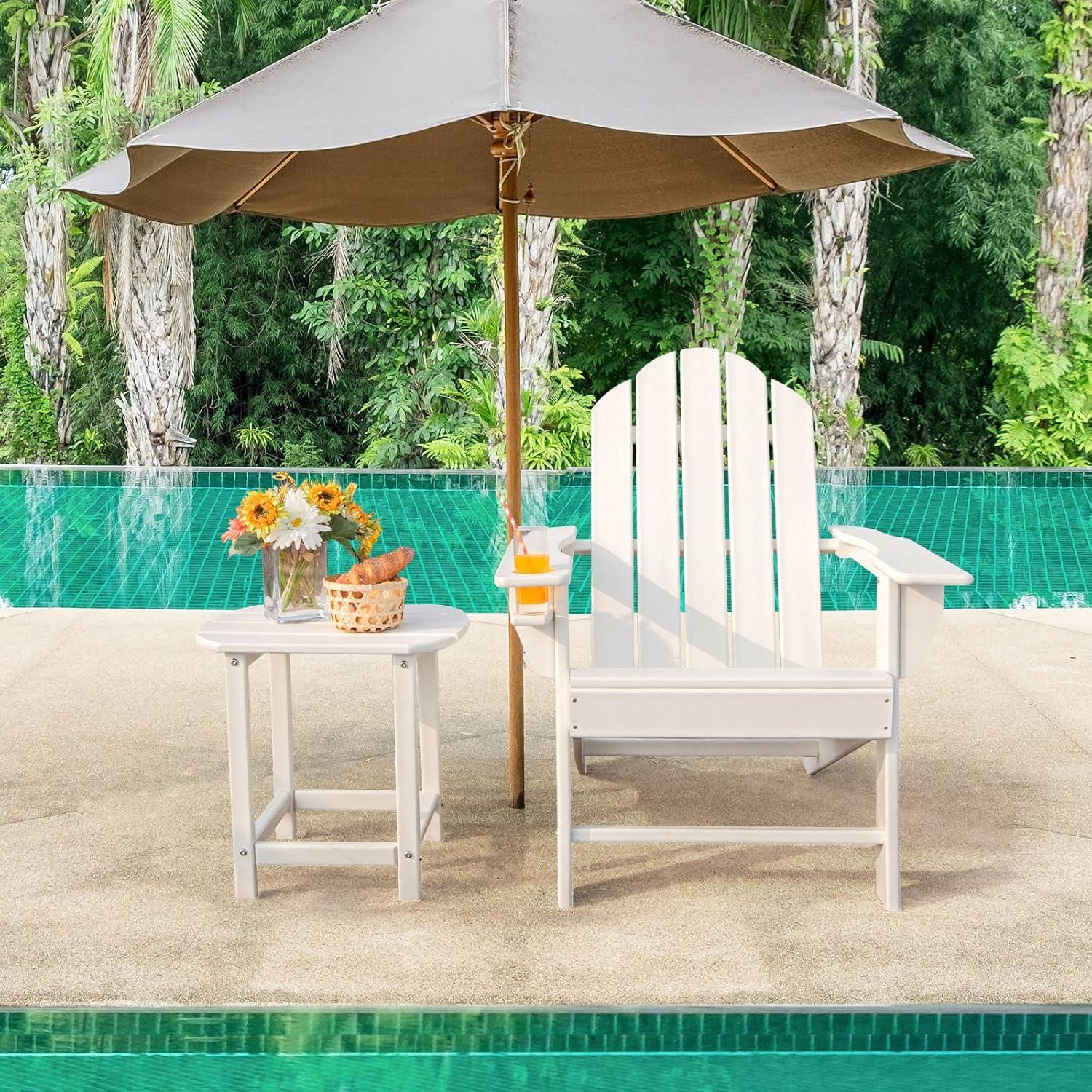 image:imageGiantex Folding Adirondack Chair Set HDPE Weather Resistant Fire Pit Chair Set with 18Inch Outdoor Side Table Cup Holder Lounge Set for Outside Deck Backyard Porch Poolside WhiteWhite