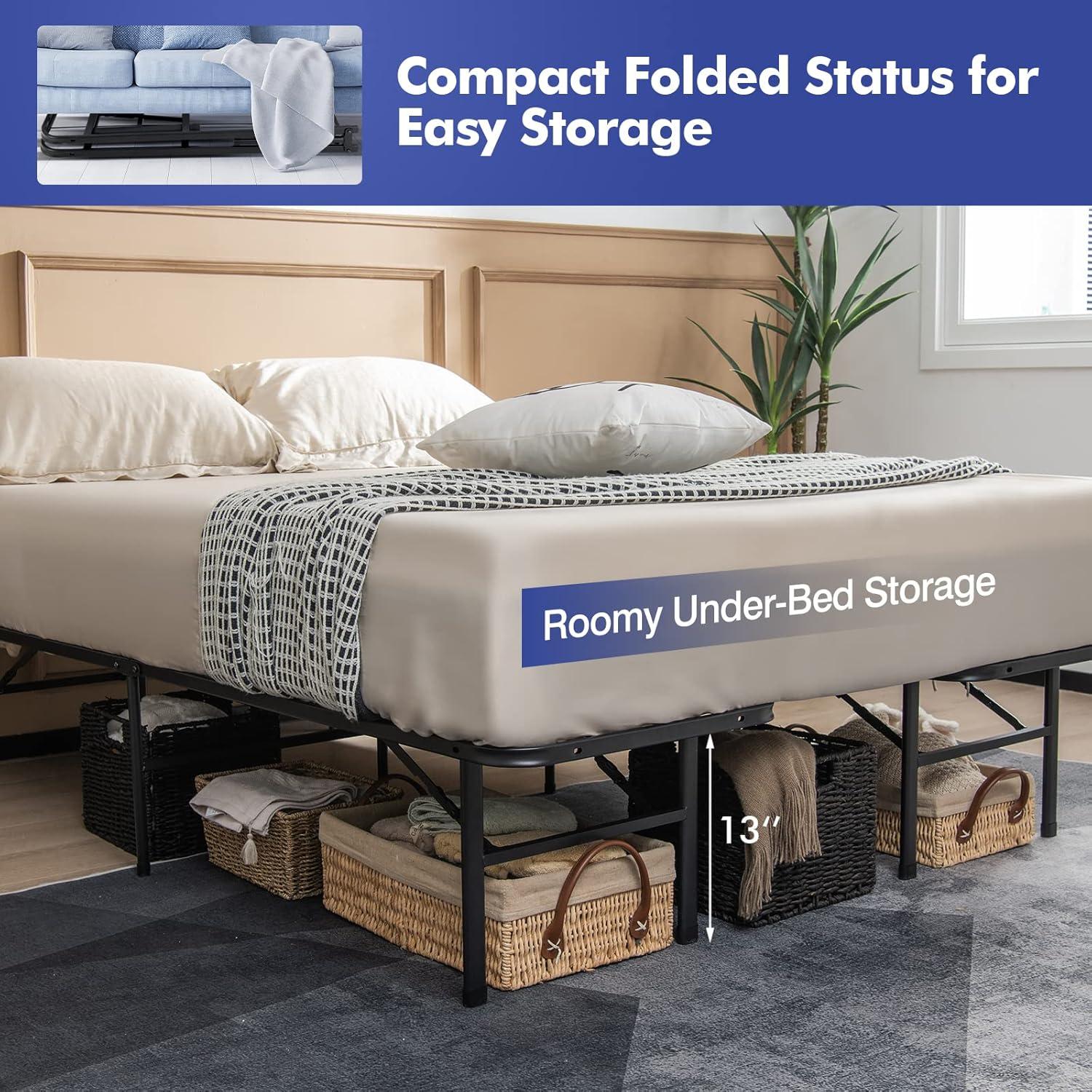 image:imageGiantex Folding Bed Frame TwinFull Size Portable Bed Base for Kids Teens amp Adults ToolFree Assembly No Box Spring Needed 660 LBS Capacity Steel Platform BedTwinFull