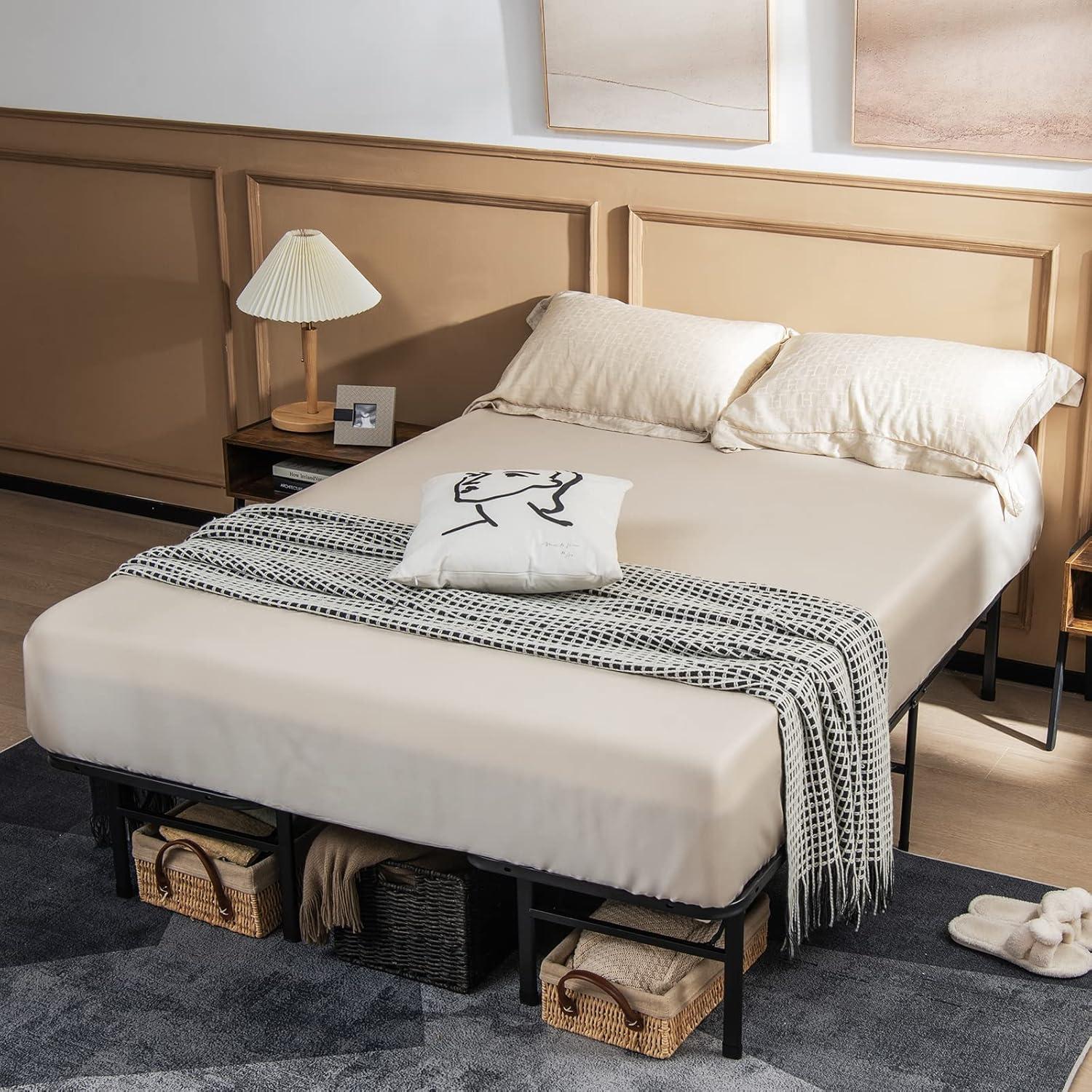 image:imageGiantex Folding Bed Frame TwinFull Size Portable Bed Base for Kids Teens amp Adults ToolFree Assembly No Box Spring Needed 660 LBS Capacity Steel Platform BedQueenKing