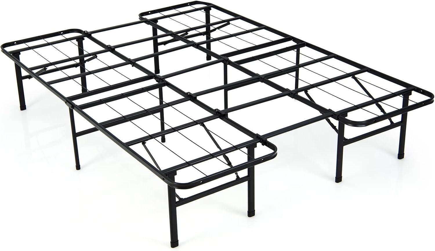 image:imageGiantex Folding Bed Frame TwinFull Size Portable Bed Base for Kids Teens amp Adults ToolFree Assembly No Box Spring Needed 660 LBS Capacity Steel Platform BedQueenKing