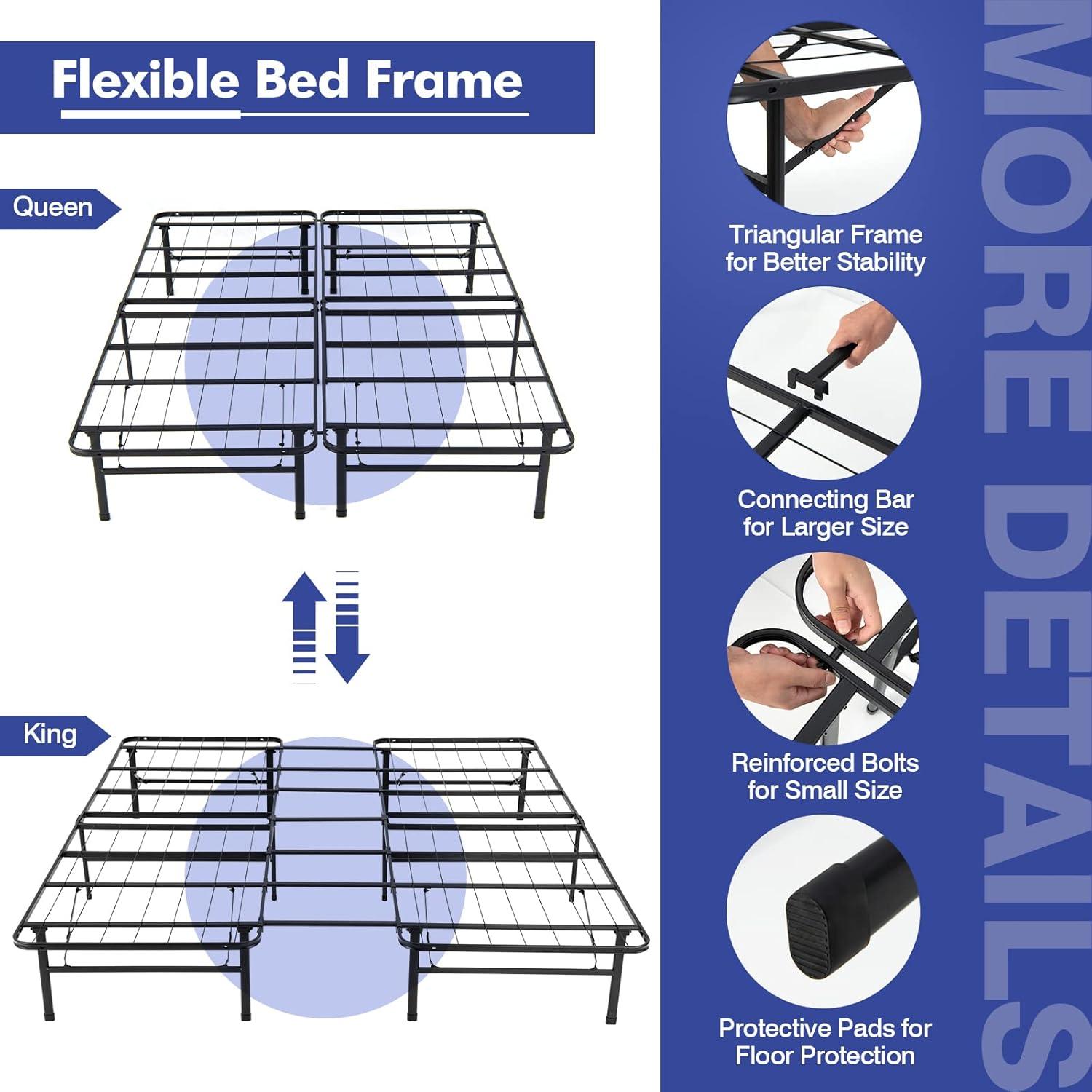 image:imageGiantex Folding Bed Frame TwinFull Size Portable Bed Base for Kids Teens amp Adults ToolFree Assembly No Box Spring Needed 660 LBS Capacity Steel Platform BedQueenKing