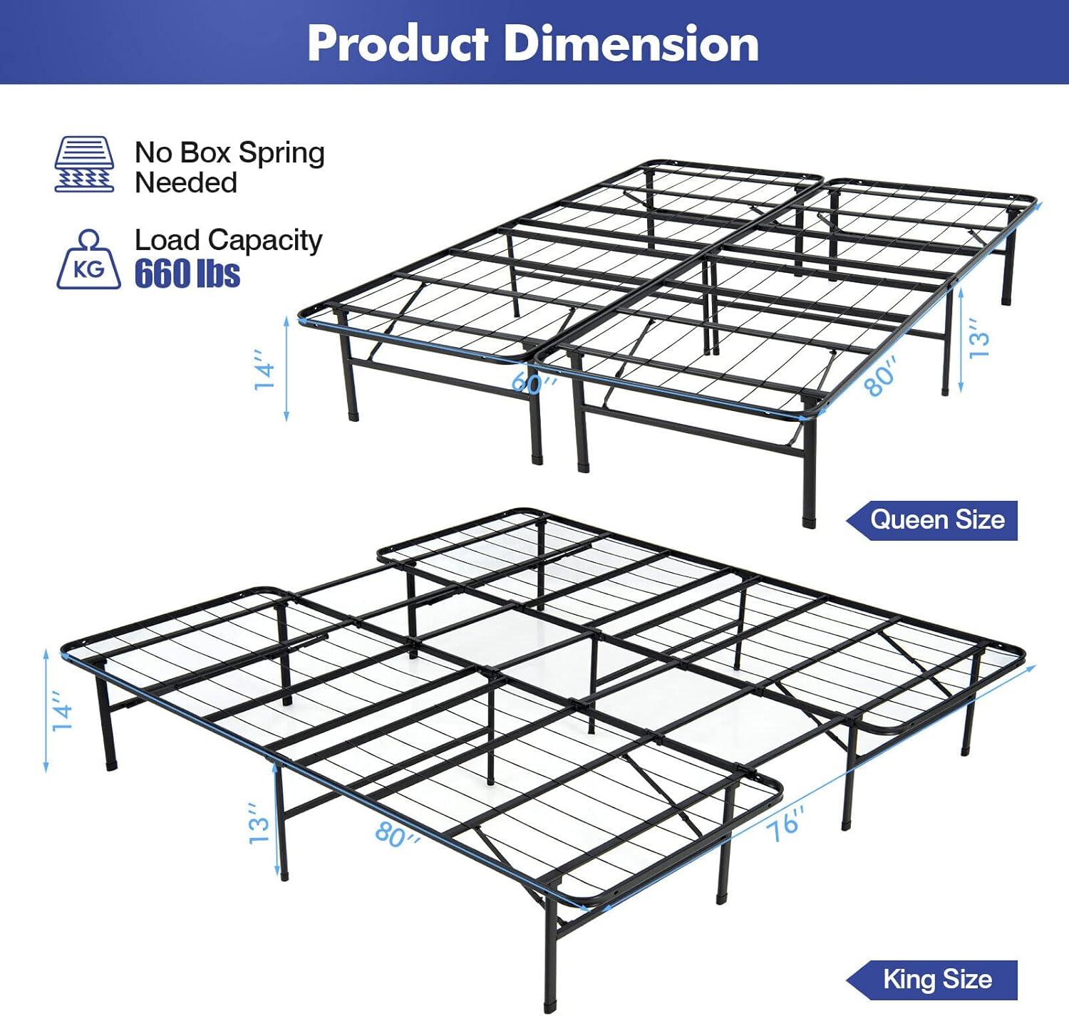 image:imageGiantex Folding Bed Frame TwinFull Size Portable Bed Base for Kids Teens amp Adults ToolFree Assembly No Box Spring Needed 660 LBS Capacity Steel Platform BedQueenKing