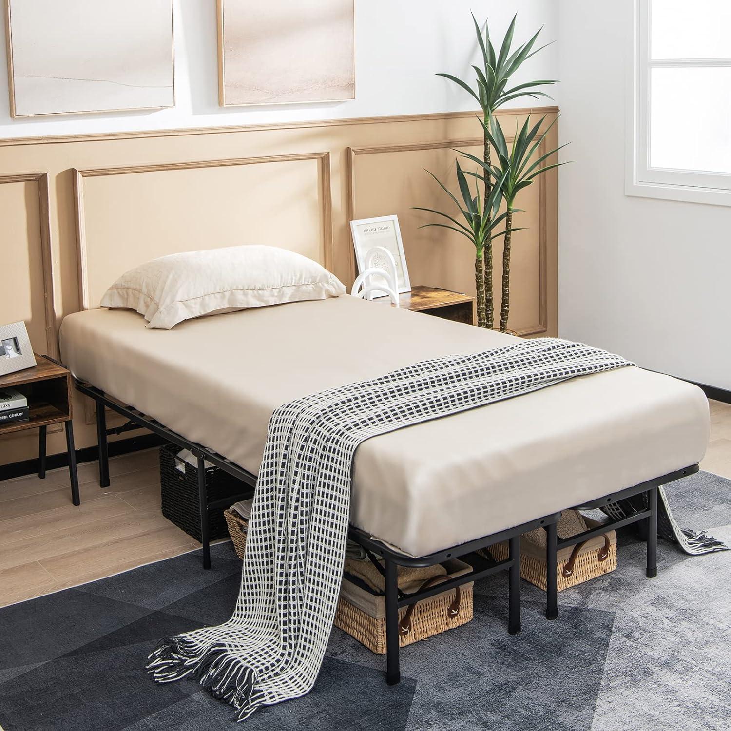 image:imageGiantex Folding Bed Frame TwinFull Size Portable Bed Base for Kids Teens amp Adults ToolFree Assembly No Box Spring Needed 660 LBS Capacity Steel Platform BedTwinFull