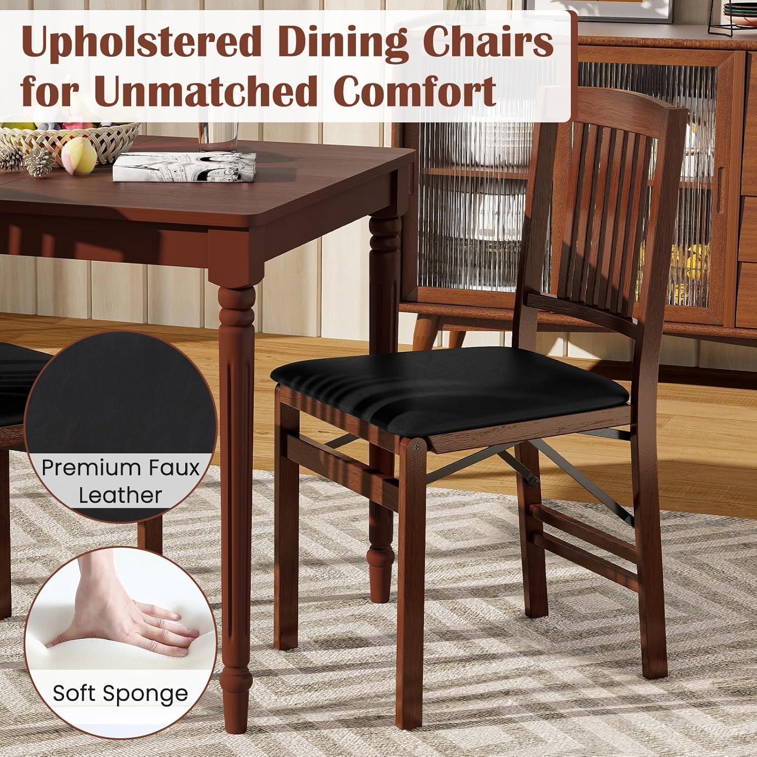 image:imageGiantex Folding Dining Chairs Set of 2 Solid Wood Frame Foldable Wood Kitchen Chairs with Padded Seat Max Load 400 Lbs No Assembly Armless Side Chairs for Apartment Dining Room Brown amp BlackBrown Black
