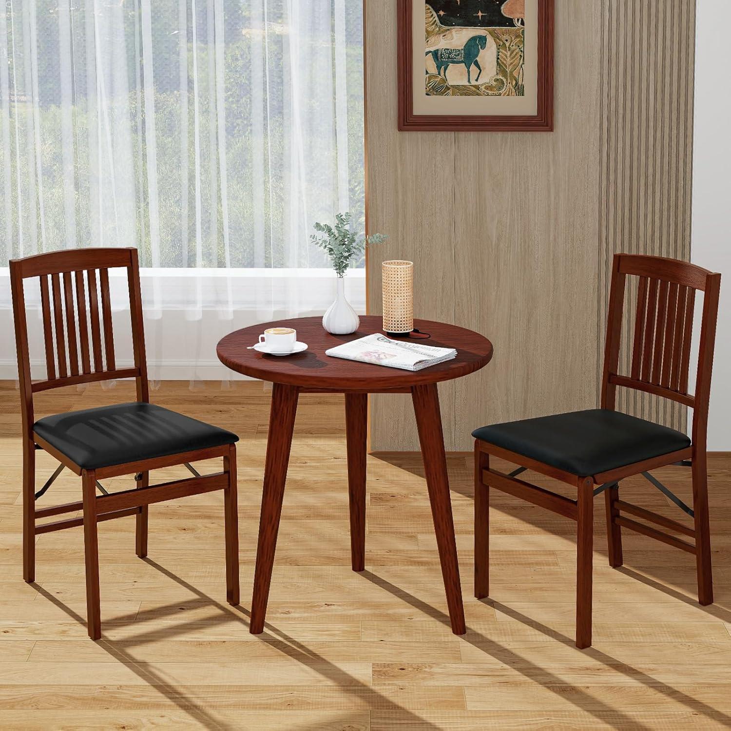 image:imageGiantex Folding Dining Chairs Set of 2 Solid Wood Frame Foldable Wood Kitchen Chairs with Padded Seat Max Load 400 Lbs No Assembly Armless Side Chairs for Apartment Dining Room Brown amp BlackBrown Black