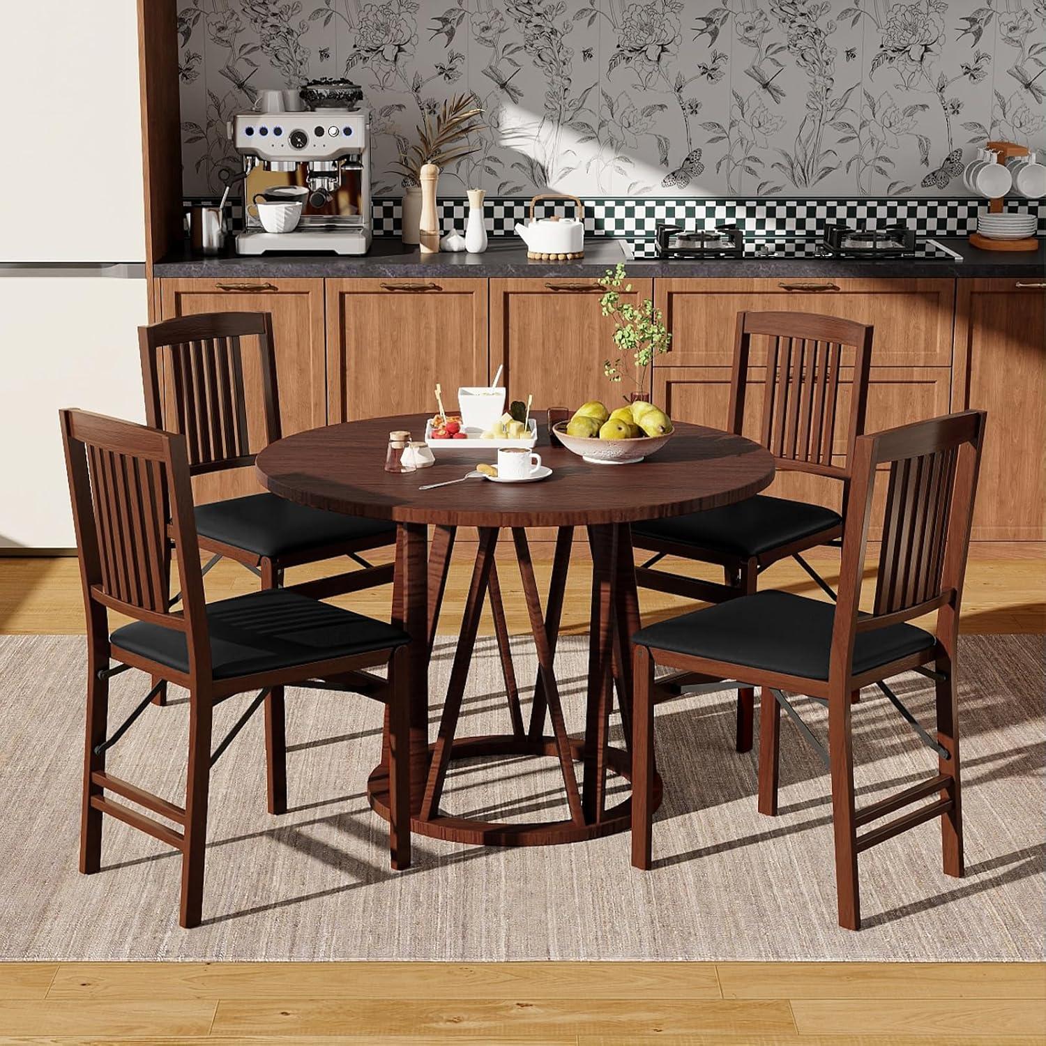 image:imageGiantex Folding Dining Chairs Set of 2 Solid Wood Frame Foldable Wood Kitchen Chairs with Padded Seat Max Load 400 Lbs No Assembly Armless Side Chairs for Apartment Dining Room Brown amp BlackBrown Black
