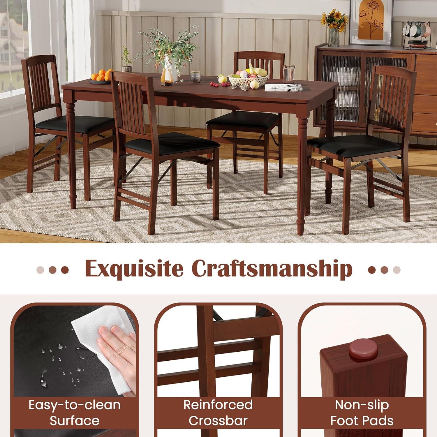 image:imageGiantex Folding Dining Chairs Set of 2 Solid Wood Frame Foldable Wood Kitchen Chairs with Padded Seat Max Load 400 Lbs No Assembly Armless Side Chairs for Apartment Dining Room Brown amp BlackBrown Black