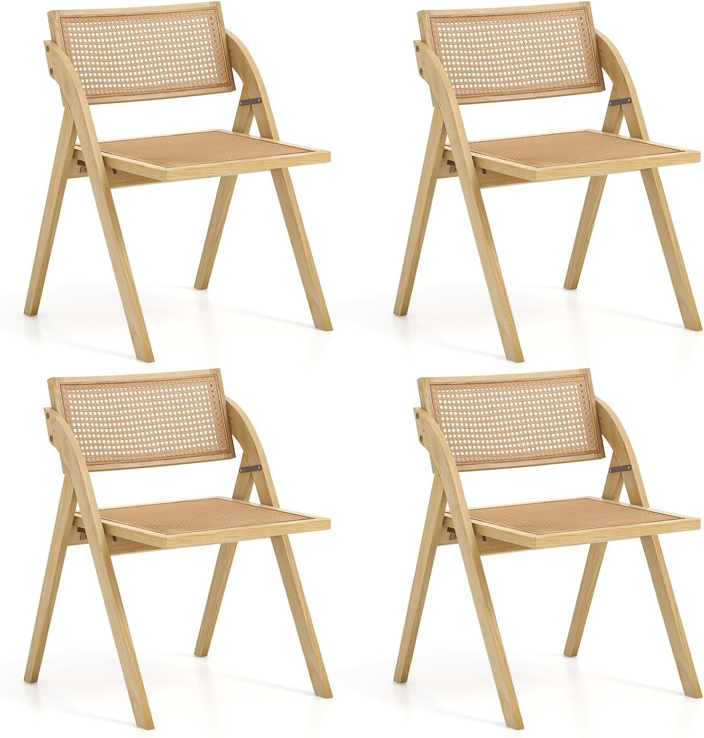 image:imageGiantex Folding Dining Chairs Set of 2 Wooden Folding Chair with Rattan Backrest amp Seat Sturdy Rubber Wood Frame Armless Accent Chairs for Living Room Kitchen Wedding Party No Assembly NaturalNatural