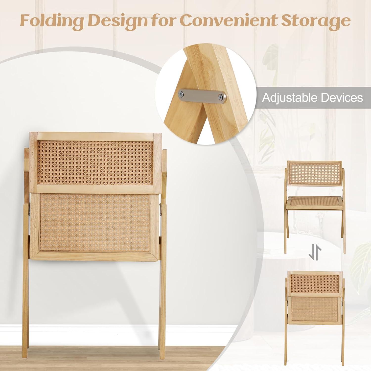 image:imageGiantex Folding Dining Chairs Set of 2 Wooden Folding Chair with Rattan Backrest amp Seat Sturdy Rubber Wood Frame Armless Accent Chairs for Living Room Kitchen Wedding Party No Assembly NaturalNatural