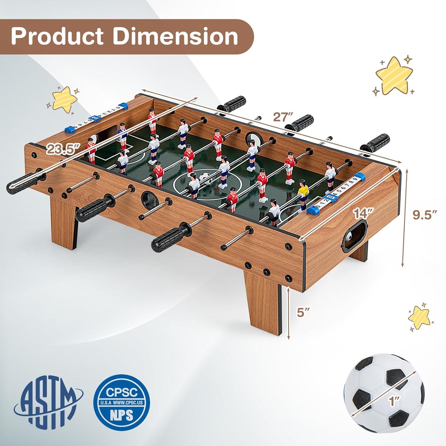 image:imageGiantex Foosball Table 27in Mini Football Table Game w 2 FootballsScore Keepers Wood Soccer Table Top for Kids Family Night Parties Game Rooms
