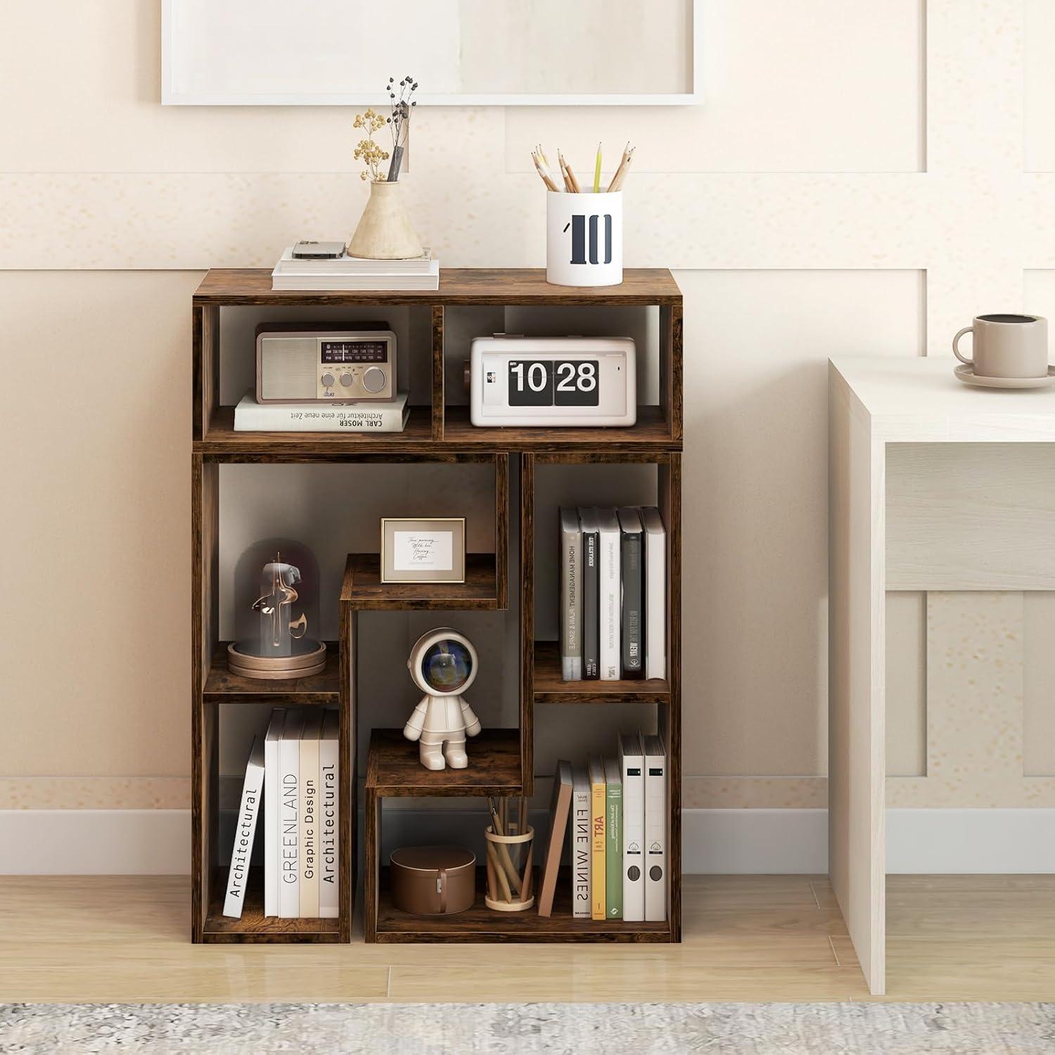 image:imageGiantex FreeCombination TV Stand for Bedroom Entertainment Center for 50 55 60 65 Inch TV 3Piece Media Console Table with Storage Cubes Deformable Open Storage Bookcase Shelf WhiteBrown