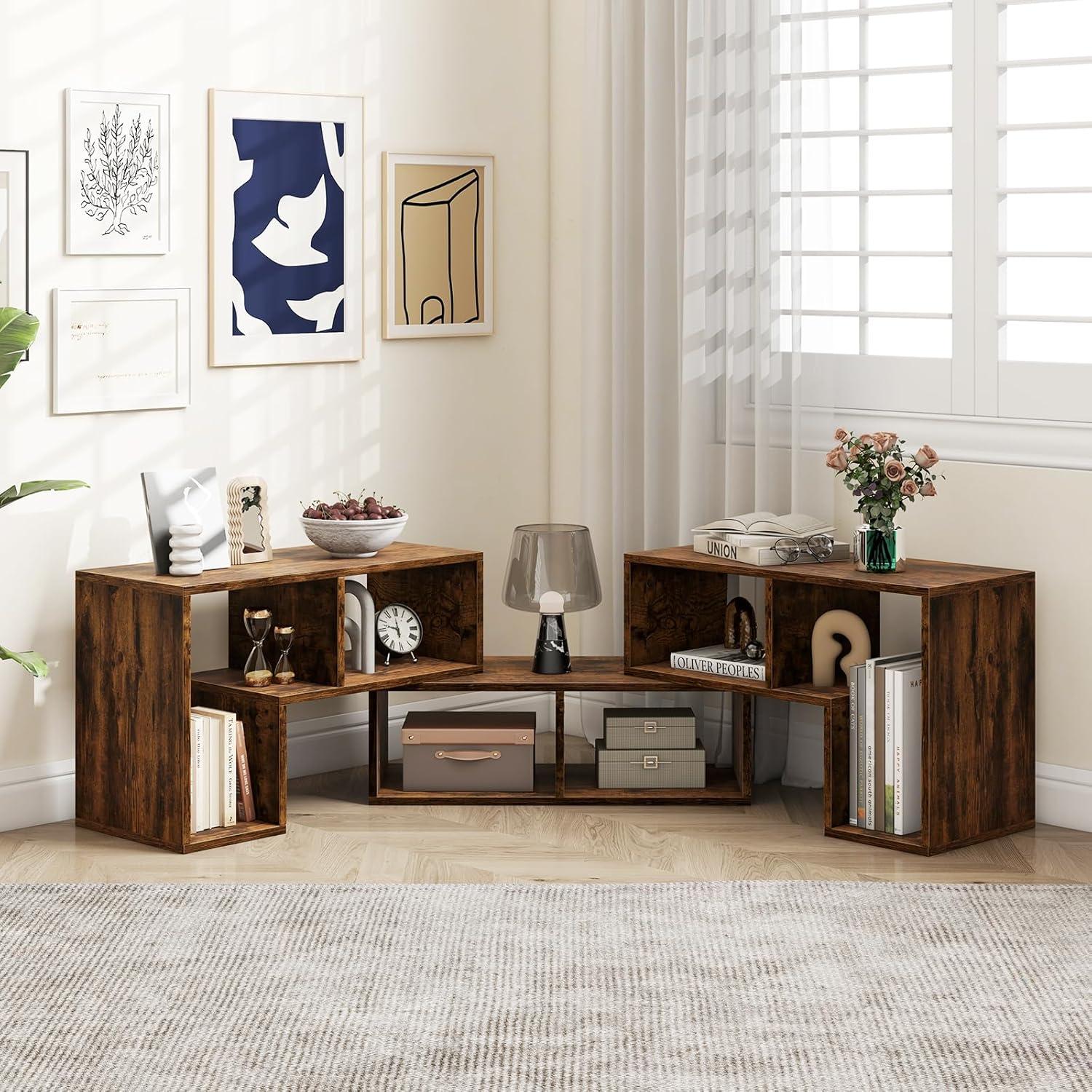 image:imageGiantex FreeCombination TV Stand for Bedroom Entertainment Center for 50 55 60 65 Inch TV 3Piece Media Console Table with Storage Cubes Deformable Open Storage Bookcase Shelf WhiteBrown