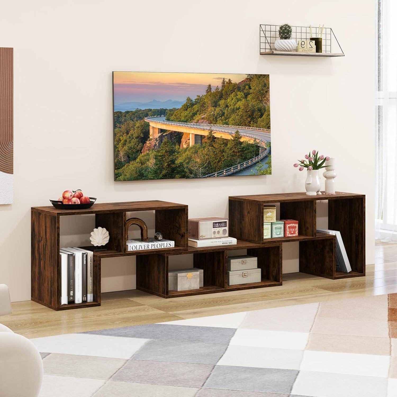 image:imageGiantex FreeCombination TV Stand for Bedroom Entertainment Center for 50 55 60 65 Inch TV 3Piece Media Console Table with Storage Cubes Deformable Open Storage Bookcase Shelf WhiteBrown