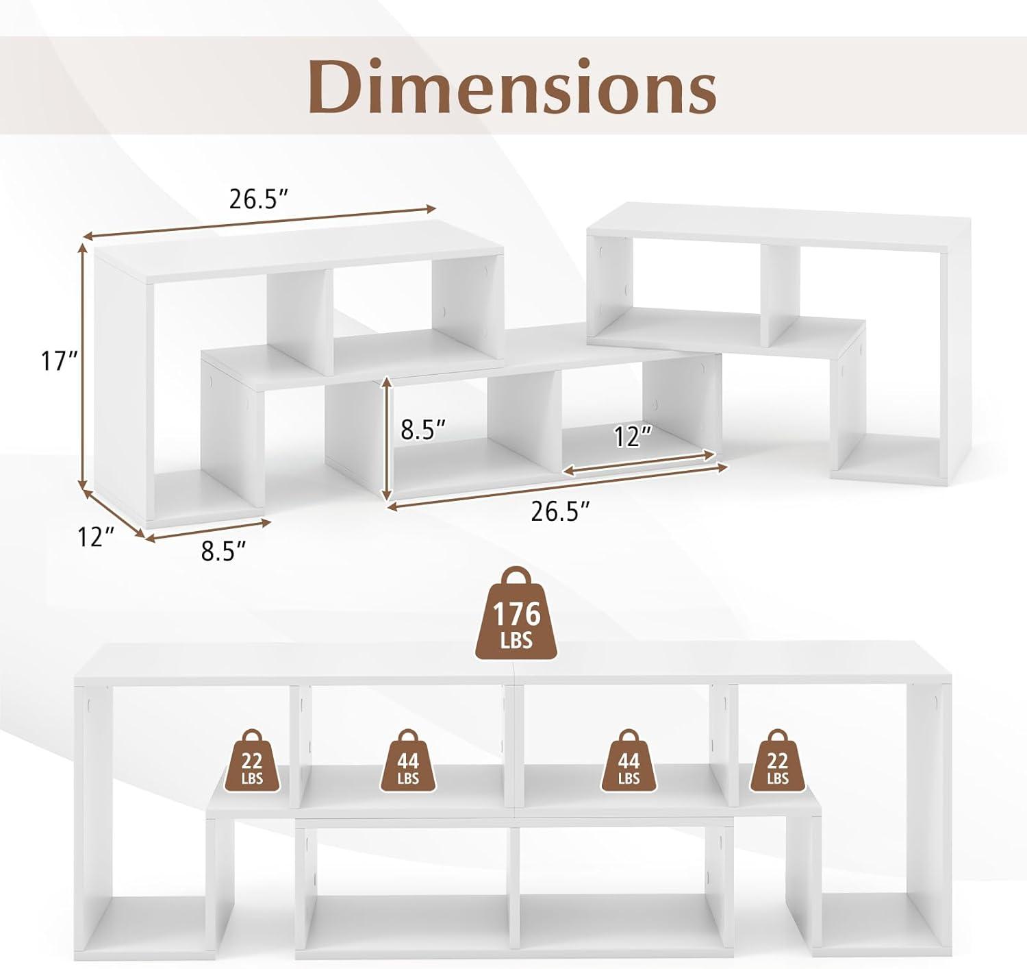 image:imageGiantex FreeCombination TV Stand for Bedroom Entertainment Center for 50 55 60 65 Inch TV 3Piece Media Console Table with Storage Cubes Deformable Open Storage Bookcase Shelf WhiteWhite