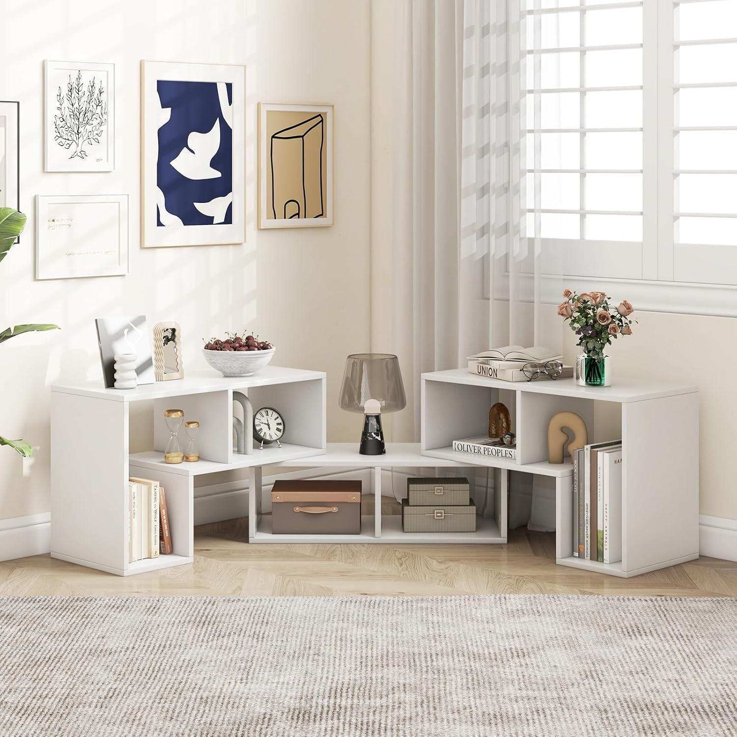 image:imageGiantex FreeCombination TV Stand for Bedroom Entertainment Center for 50 55 60 65 Inch TV 3Piece Media Console Table with Storage Cubes Deformable Open Storage Bookcase Shelf WhiteWhite