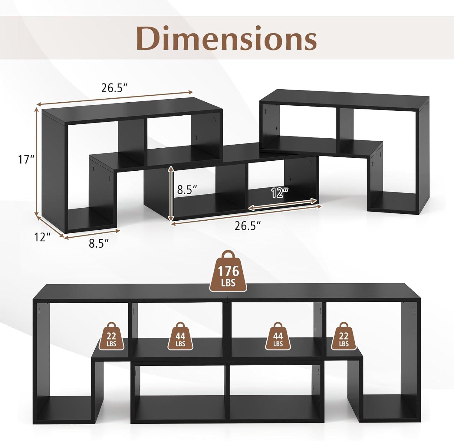image:imageGiantex FreeCombination TV Stand for Bedroom Entertainment Center for 50 55 60 65 Inch TV 3Piece Media Console Table with Storage Cubes Deformable Open Storage Bookcase Shelf WhiteBlack