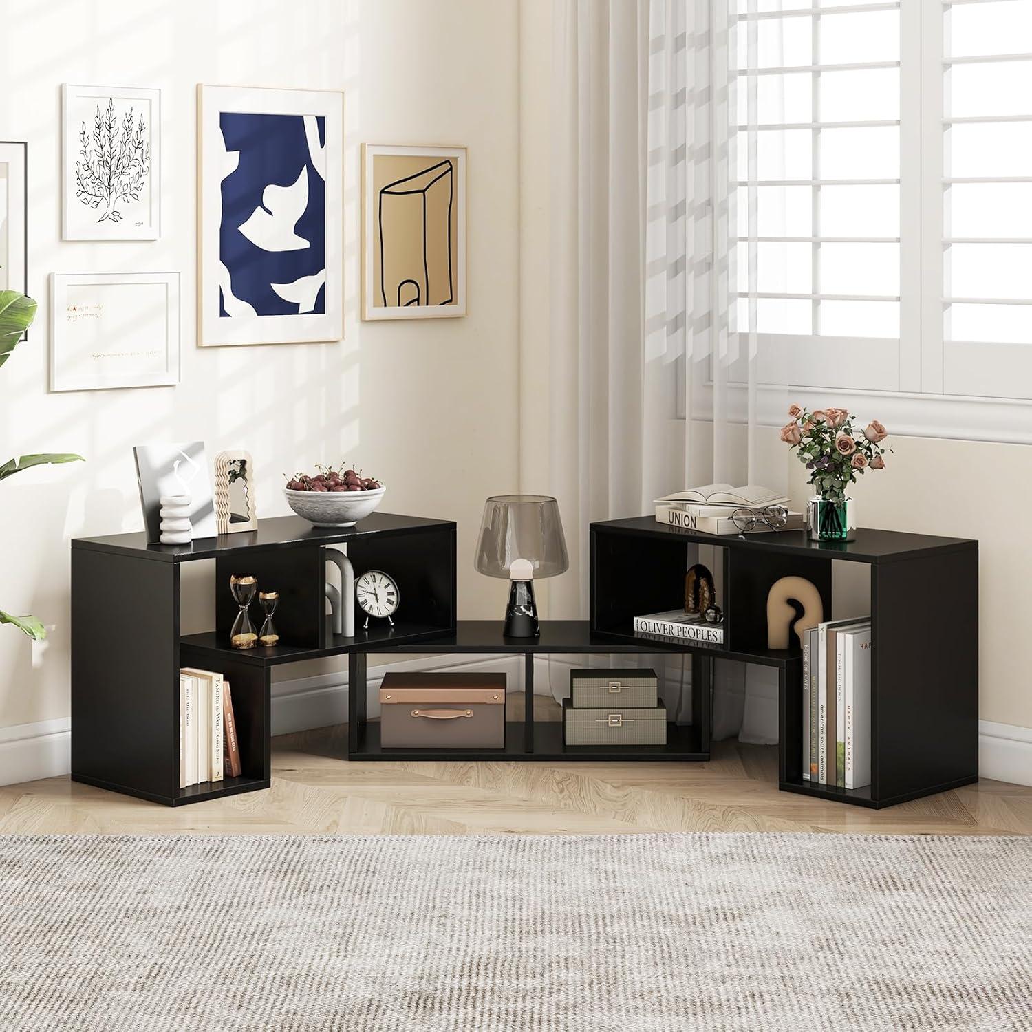 image:imageGiantex FreeCombination TV Stand for Bedroom Entertainment Center for 50 55 60 65 Inch TV 3Piece Media Console Table with Storage Cubes Deformable Open Storage Bookcase Shelf WhiteBlack