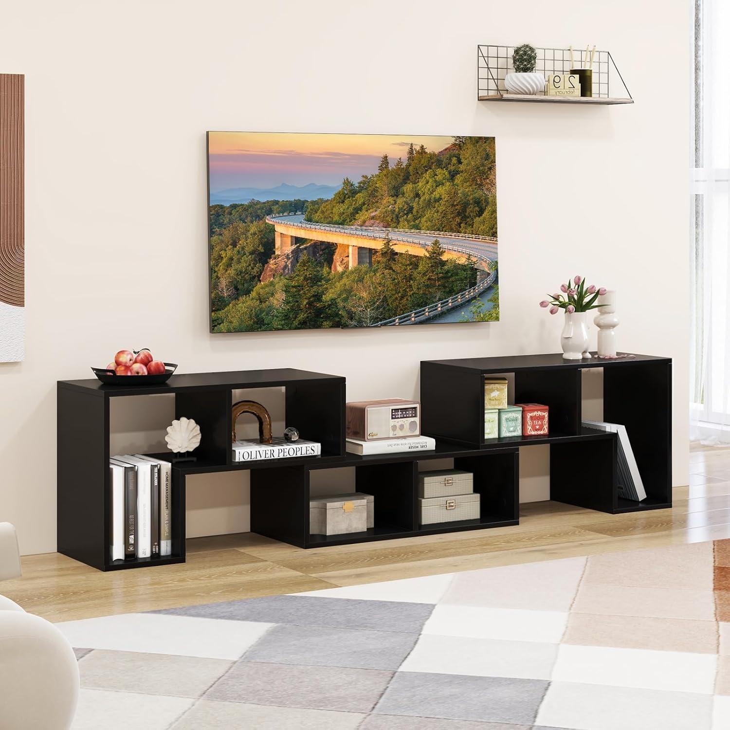 image:imageGiantex FreeCombination TV Stand for Bedroom Entertainment Center for 50 55 60 65 Inch TV 3Piece Media Console Table with Storage Cubes Deformable Open Storage Bookcase Shelf WhiteBlack
