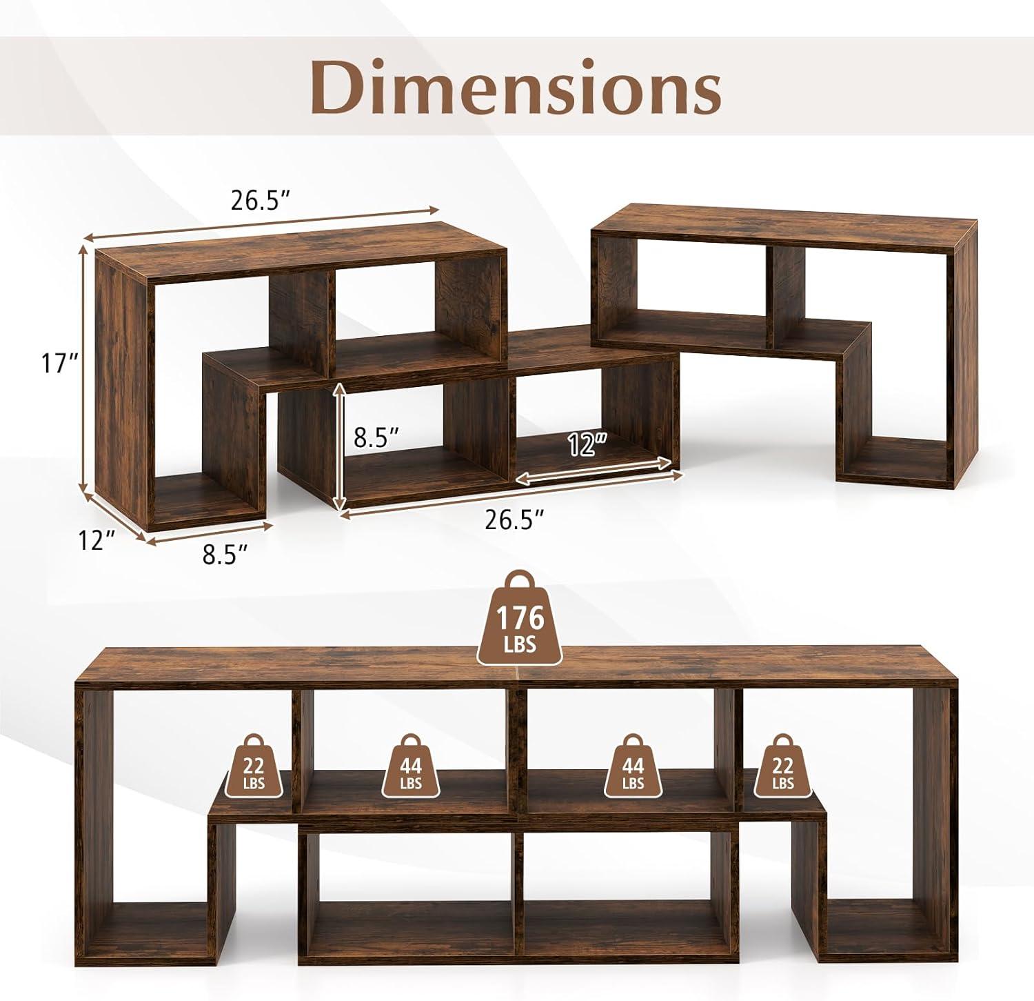 image:imageGiantex FreeCombination TV Stand for Bedroom Entertainment Center for 50 55 60 65 Inch TV 3Piece Media Console Table with Storage Cubes Deformable Open Storage Bookcase Shelf WhiteBrown